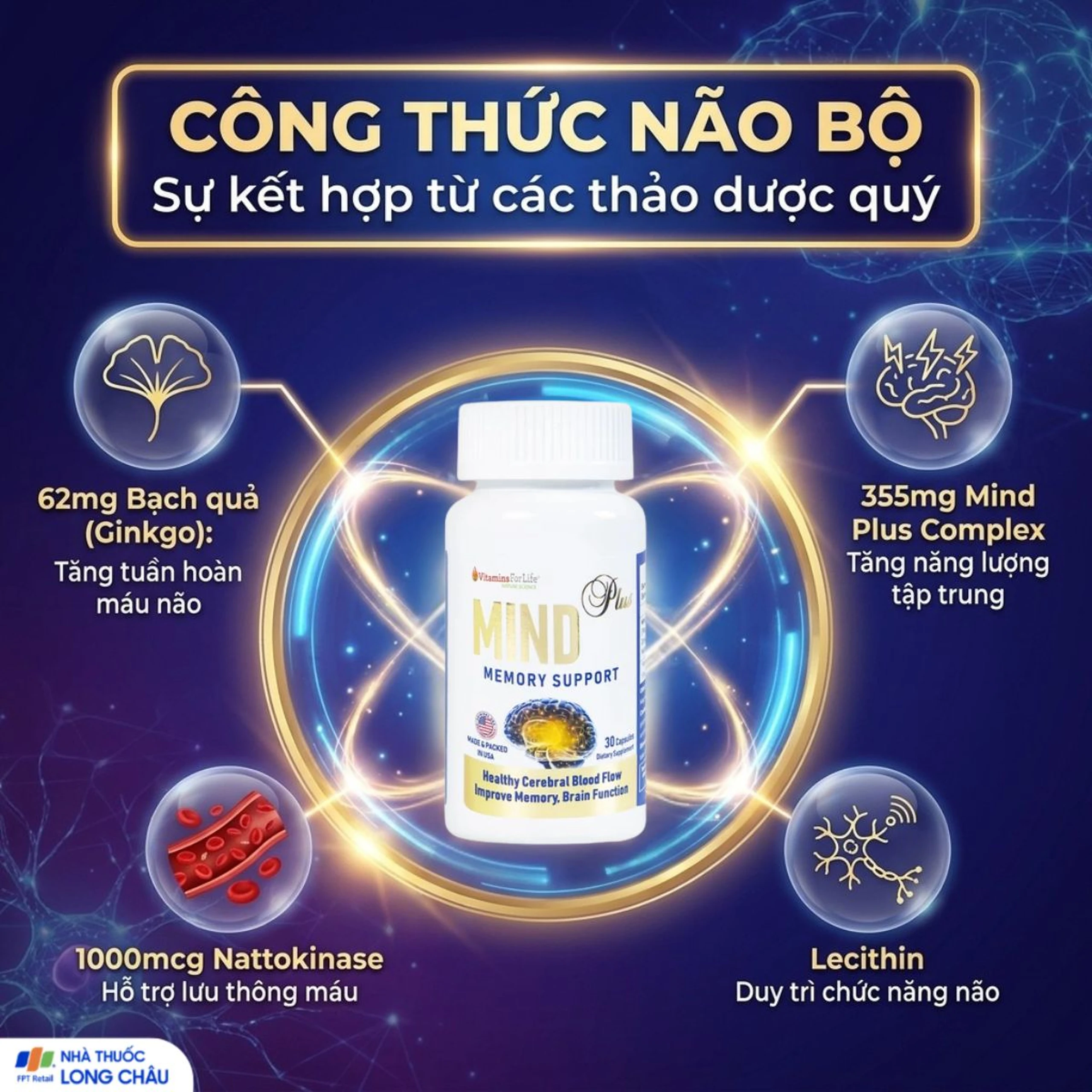Viên uống hỗ trợ tăng tuần hoàn não, cải thiện trí nhớ Mind Plus Vitamins For Life (30 viên) 3