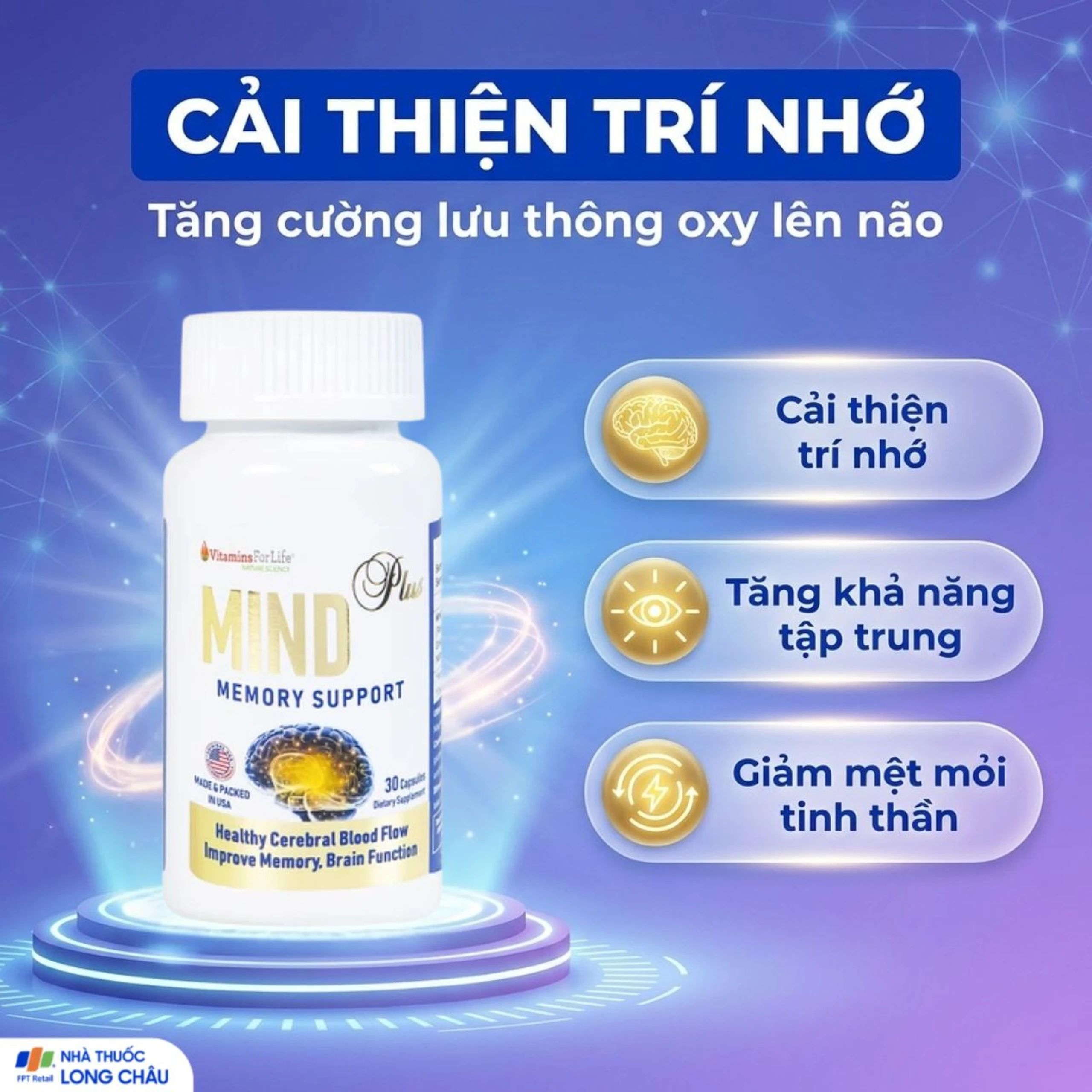 Viên uống hỗ trợ tăng tuần hoàn não, cải thiện trí nhớ Mind Plus Vitamins For Life (30 viên) 4