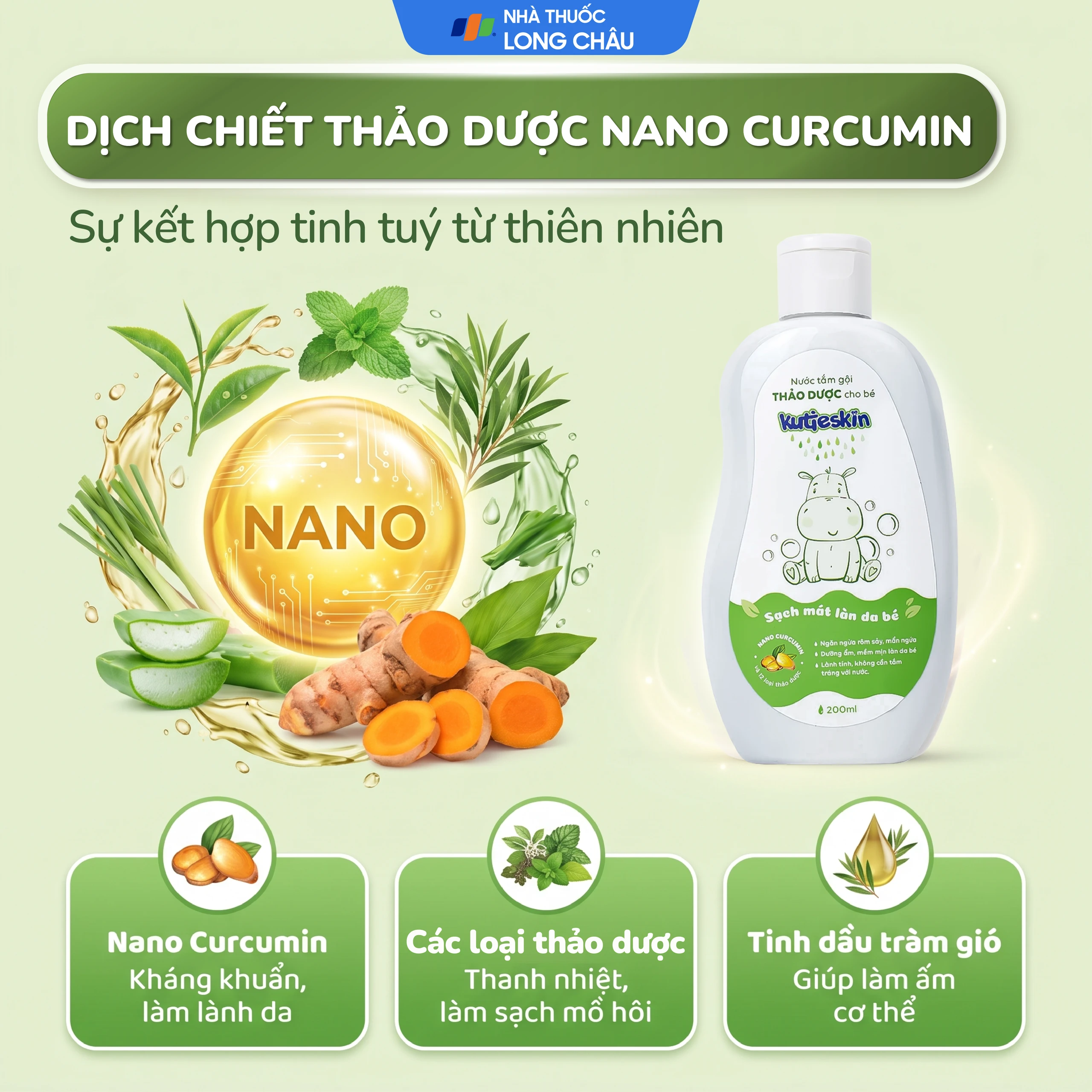 Nước tắm gội thảo dược cho bé Kutieskin làm sạch, dưỡng mềm da và tóc (200ml) 3