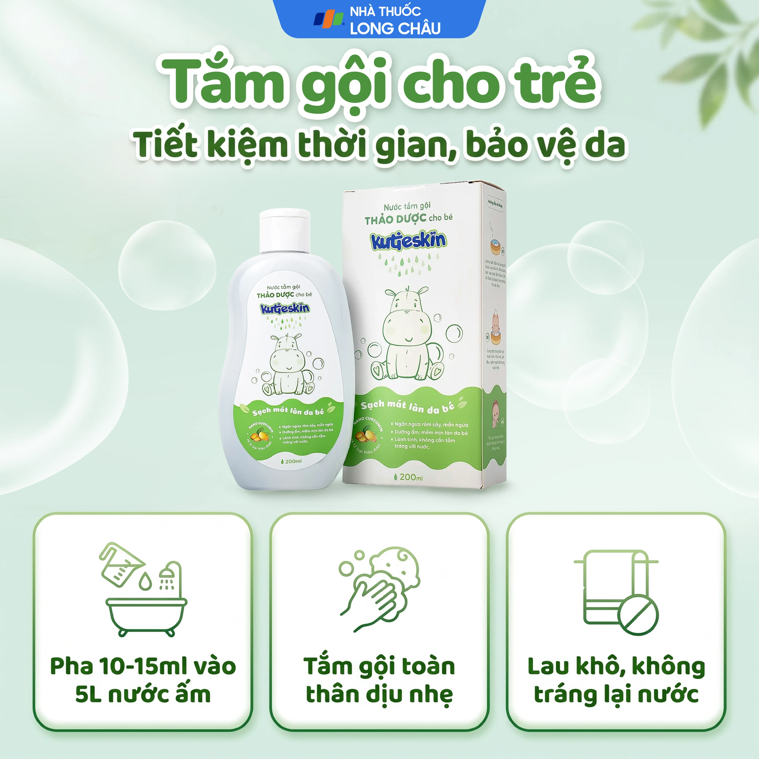 Nước tắm gội thảo dược cho bé Kutieskin làm sạch, dưỡng mềm da và tóc (200ml) 5