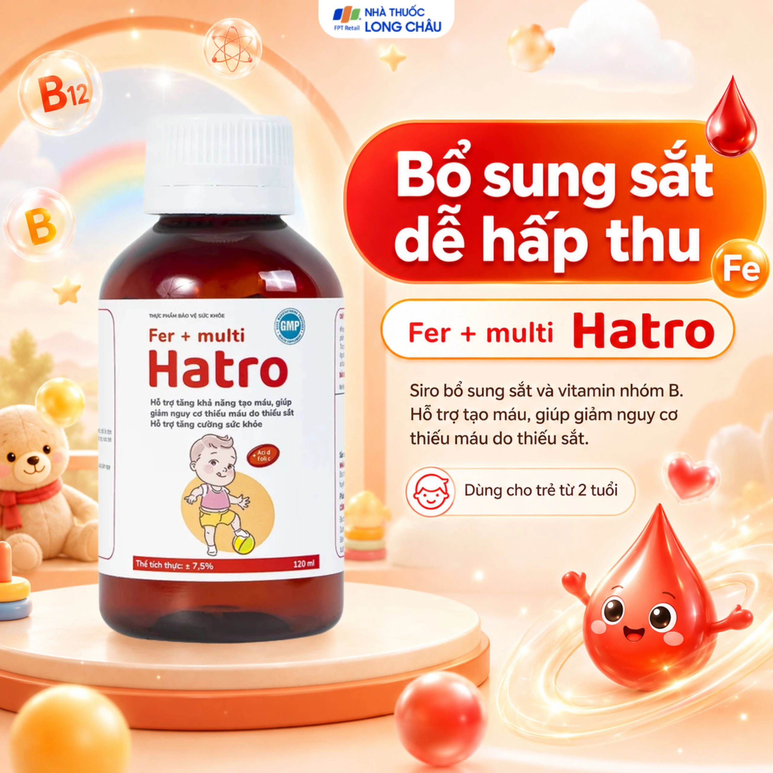 Siro bổ sung sắt và Vitamin nhóm B, giảm nguy cơ thiếu máu cho trẻ Fer + Multi Hatro (120ml) 2