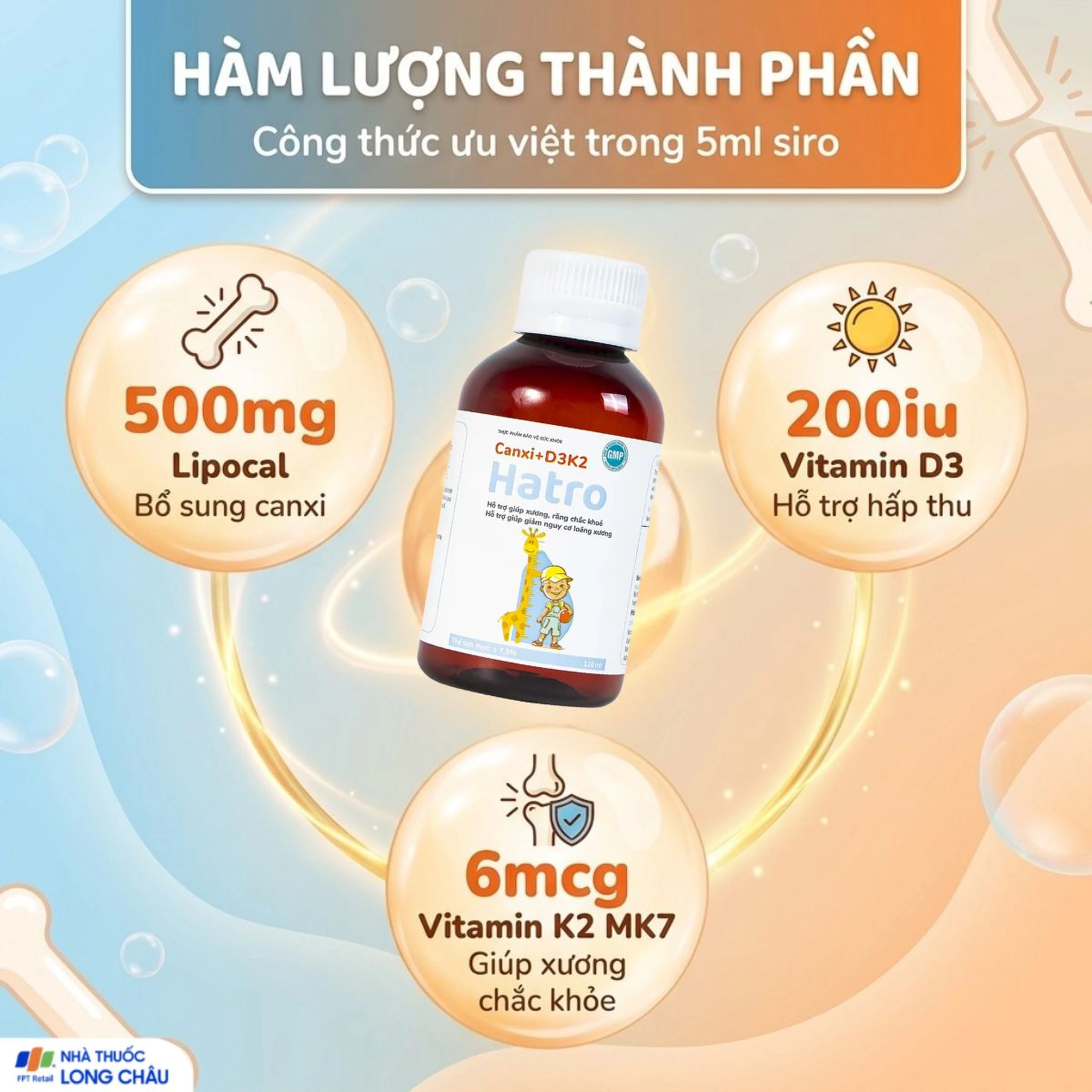 Siro bổ sung canxi giúp xương răng chắc khỏe Canxi + D3K2 Hatro (120ml) 4