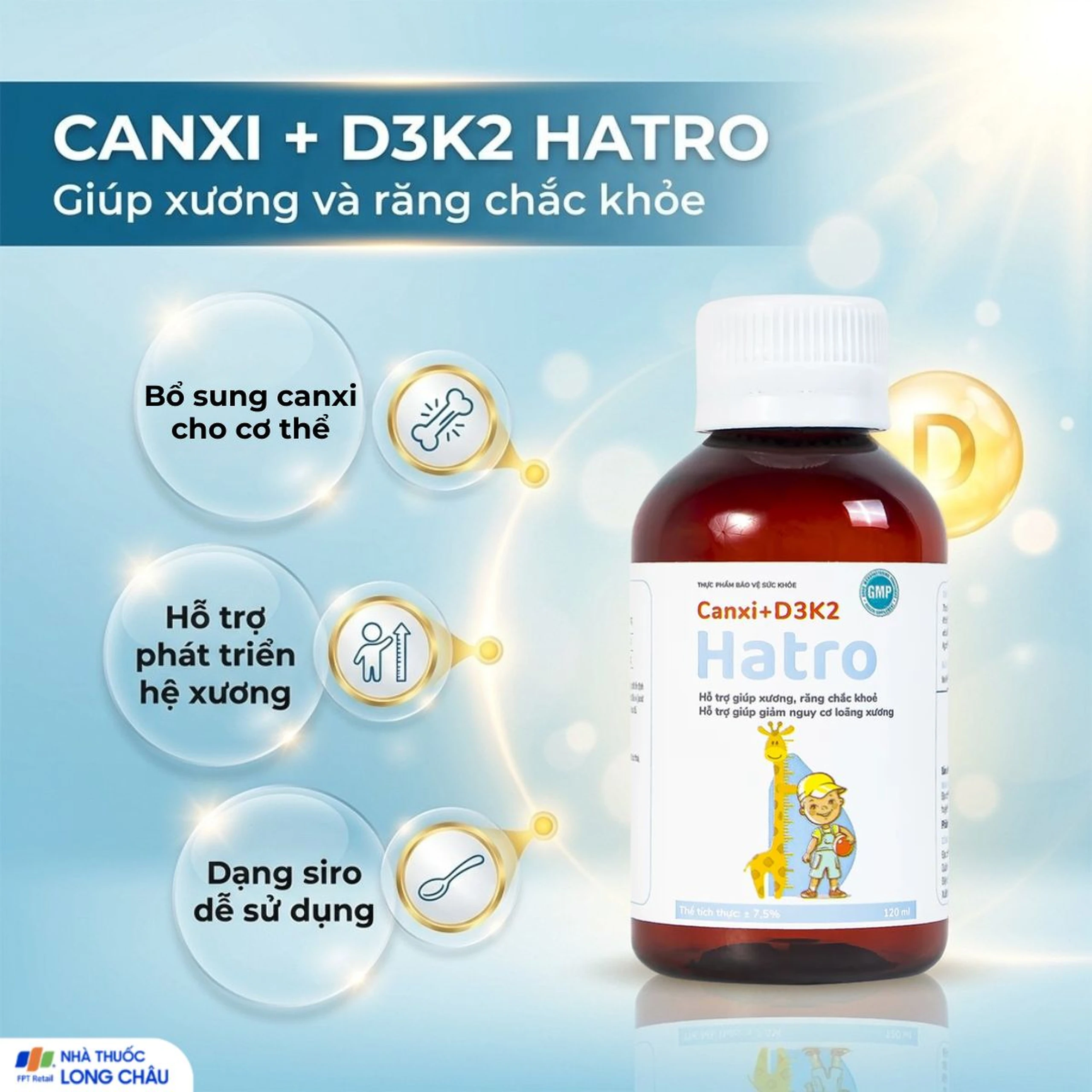 Siro bổ sung canxi giúp xương răng chắc khỏe Canxi + D3K2 Hatro (120ml) 3