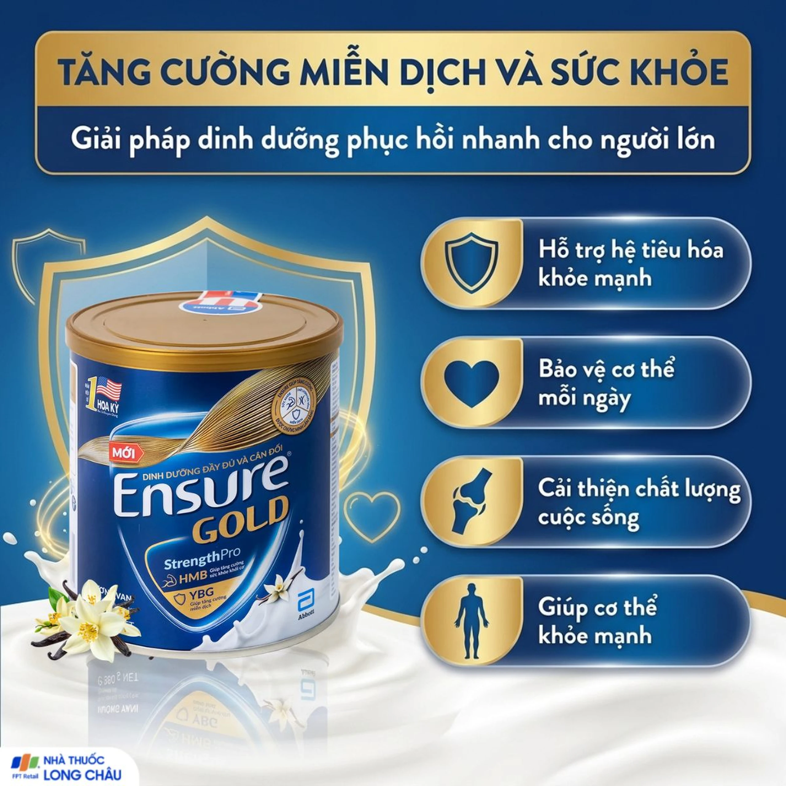Sữa tăng cường sức khỏe khối cơ tăng miễn dịch Ensure Gold StrengthPro hương vani (380g) 4