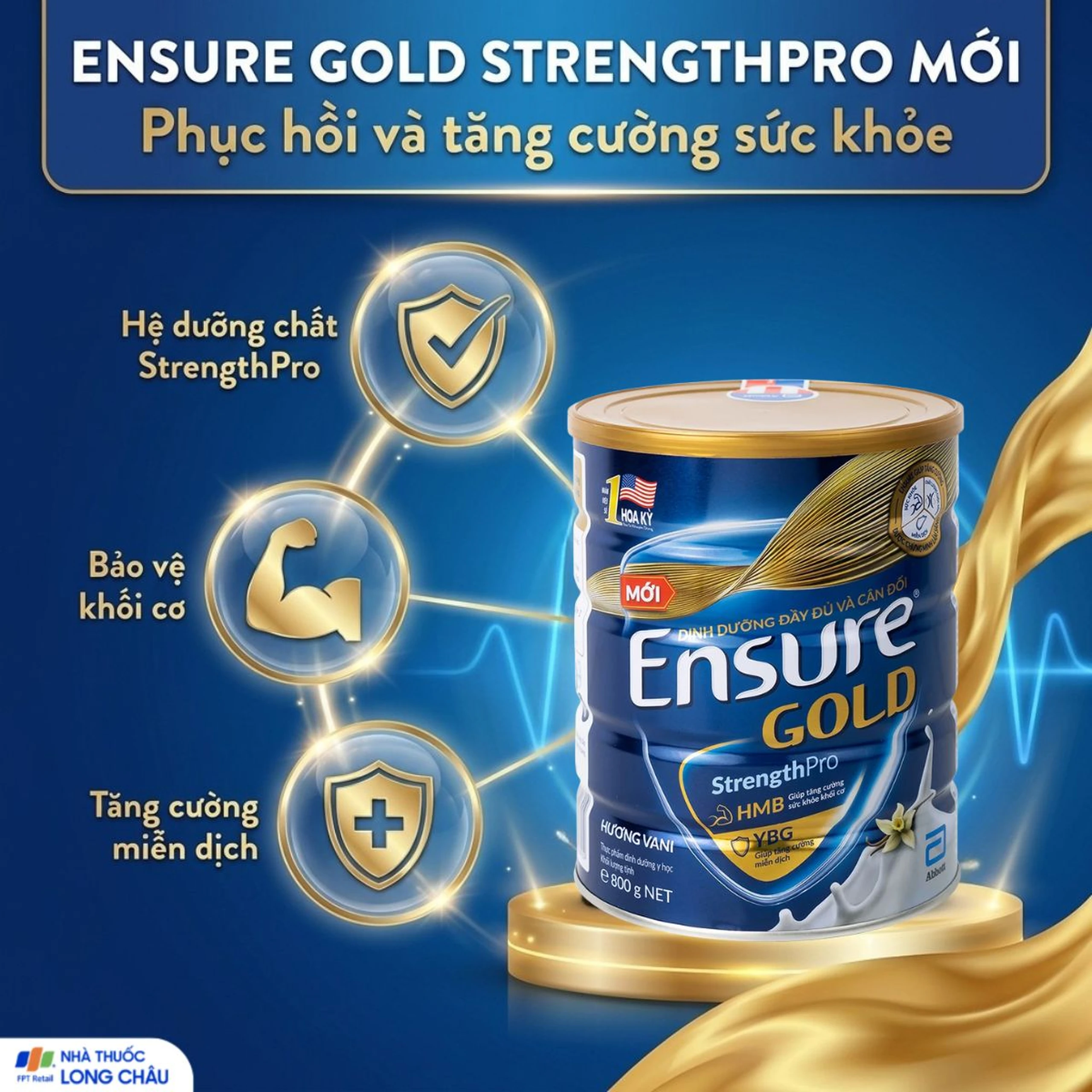 Sữa tăng cường sức khỏe khối cơ tăng miễn dịch Ensure Gold StrengthPro hương vani (800g) 2