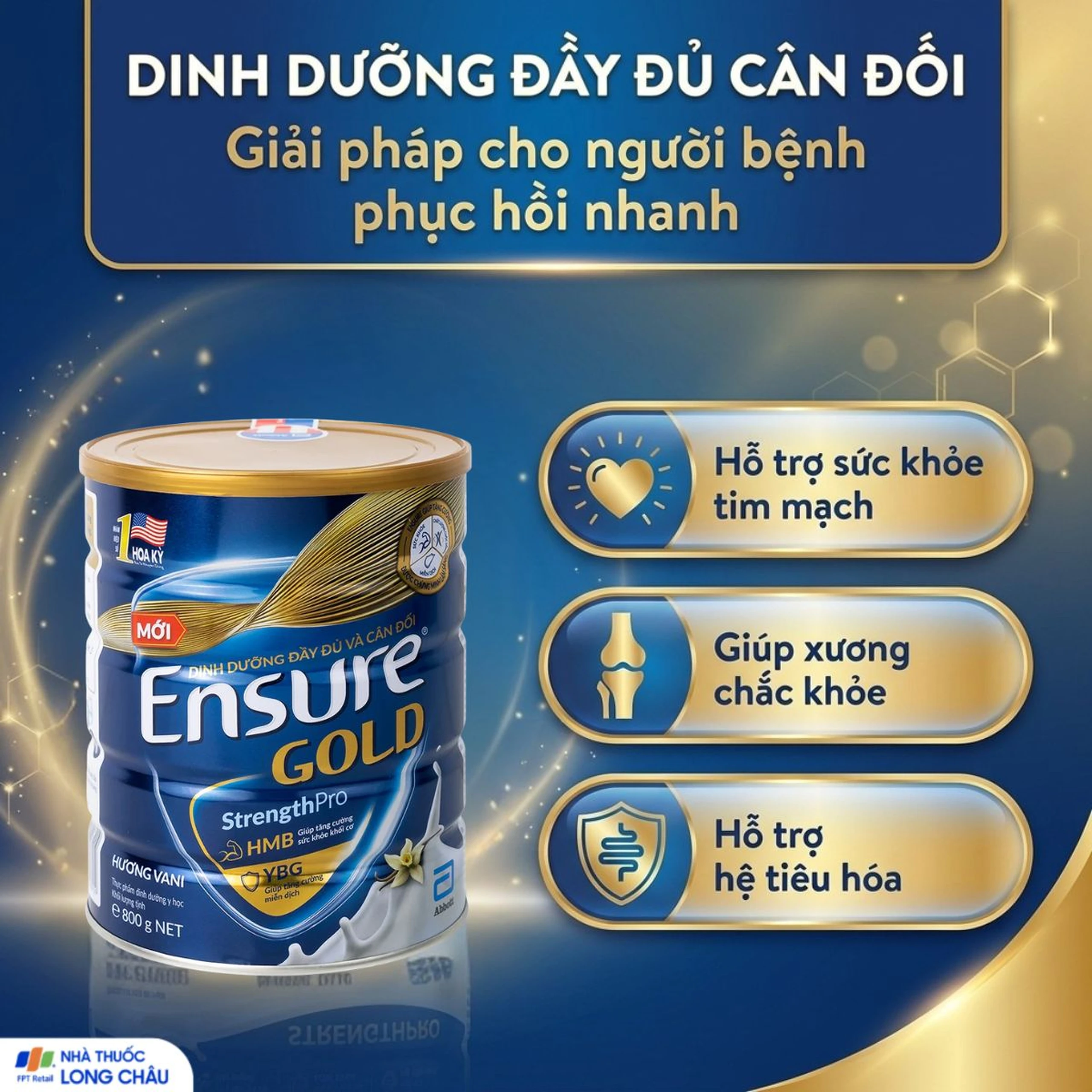 Sữa tăng cường sức khỏe khối cơ tăng miễn dịch Ensure Gold StrengthPro hương vani (800g) 4