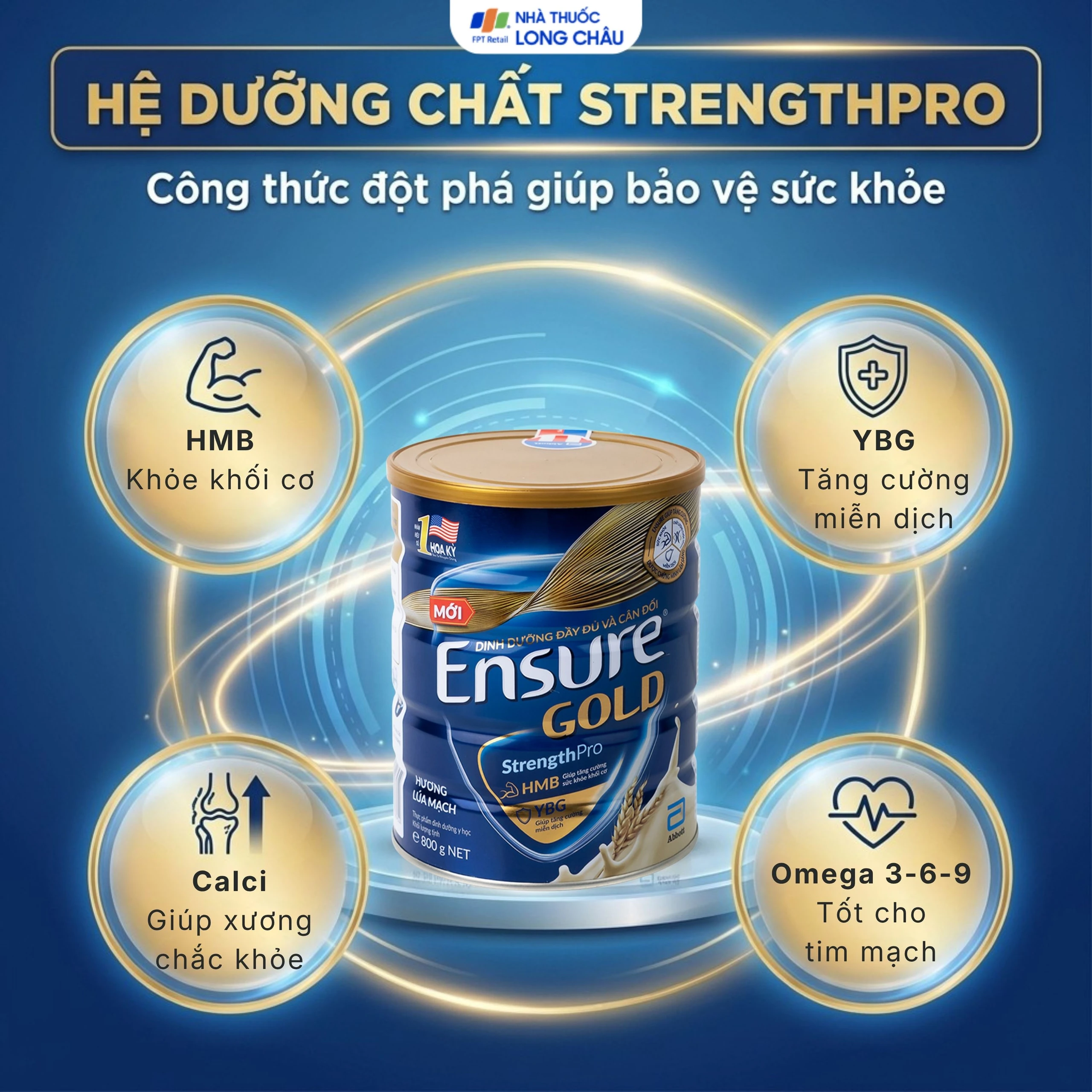 Sữa tăng cường sức khỏe khối cơ tăng miễn dịch Ensure Gold StrengthPro hương lúa mạch (800g) 3