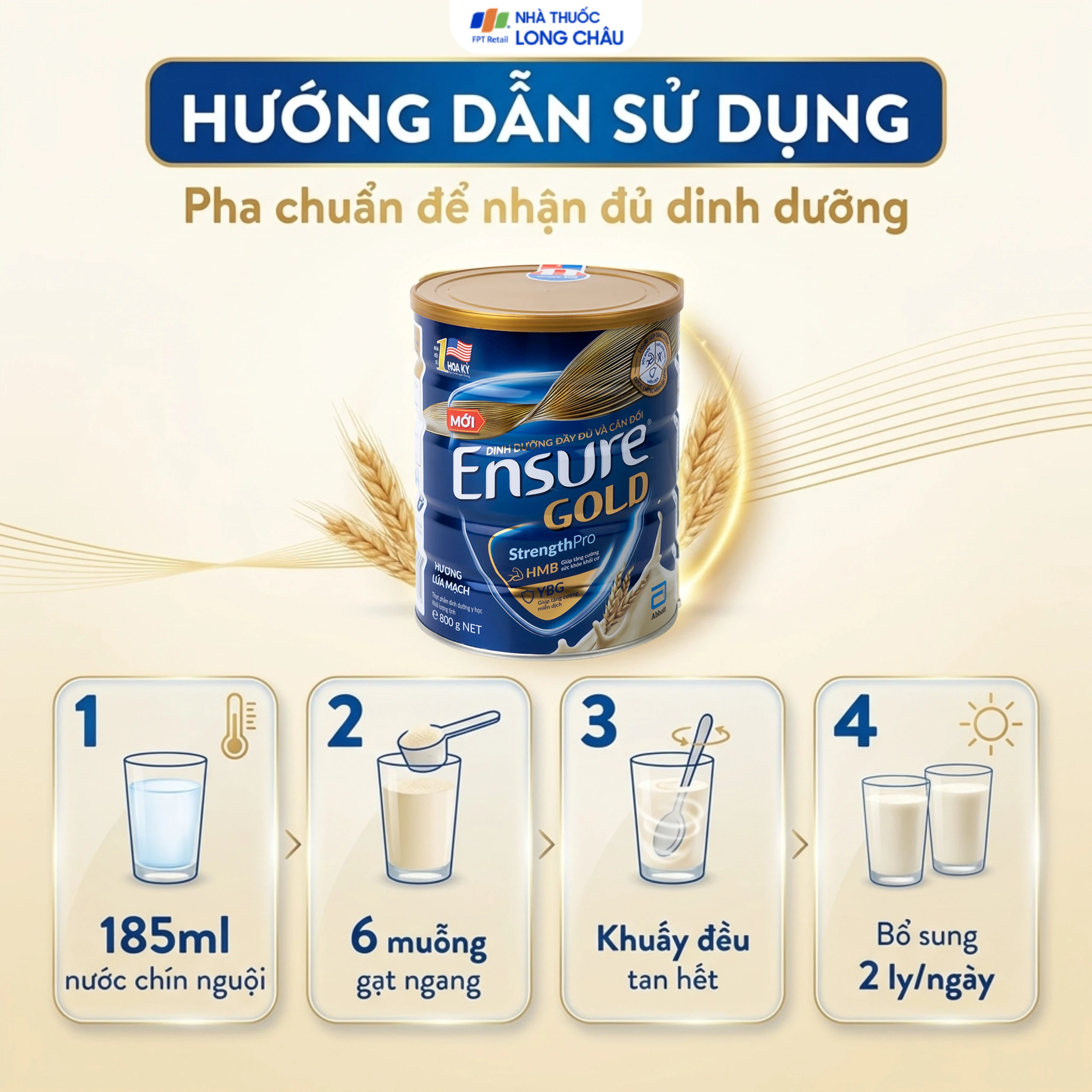 Sữa tăng cường sức khỏe khối cơ tăng miễn dịch Ensure Gold StrengthPro hương lúa mạch (800g) 5