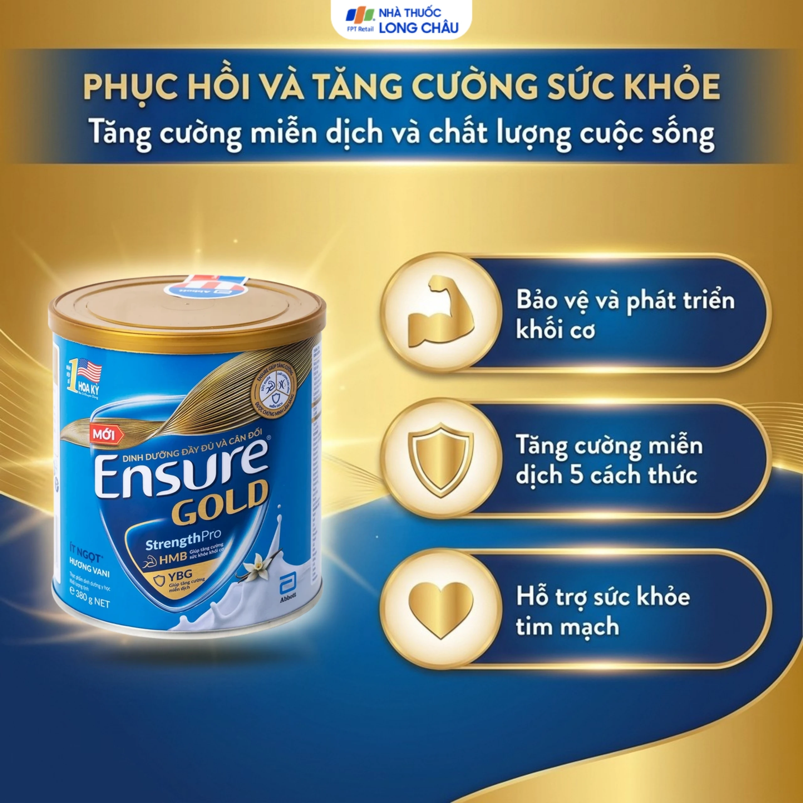 Sữa tăng cường sức khỏe khối cơ tăng miễn dịch Ensure Gold StrengthPro hương vani ít ngọt (380g) 3
