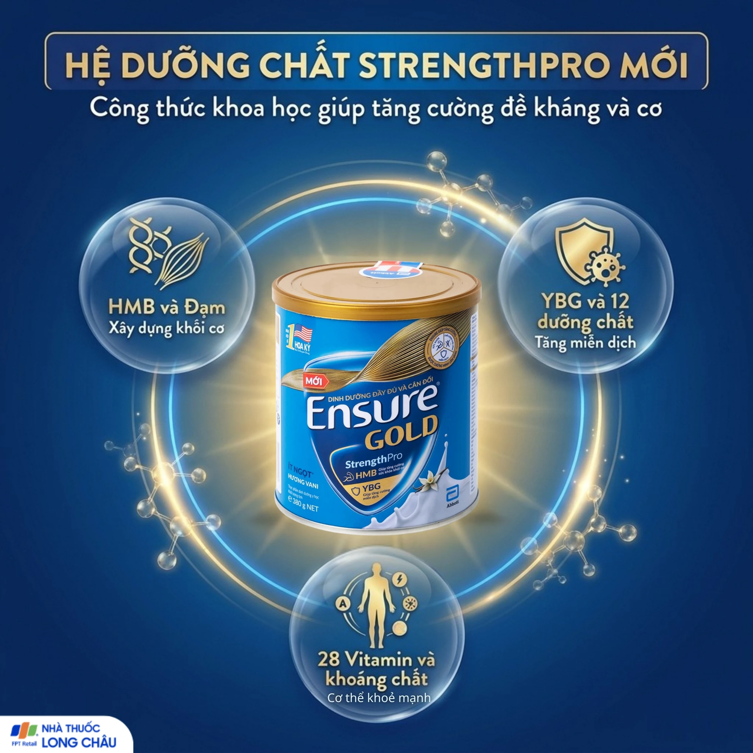 Sữa tăng cường sức khỏe khối cơ tăng miễn dịch Ensure Gold StrengthPro hương vani ít ngọt (380g) 4