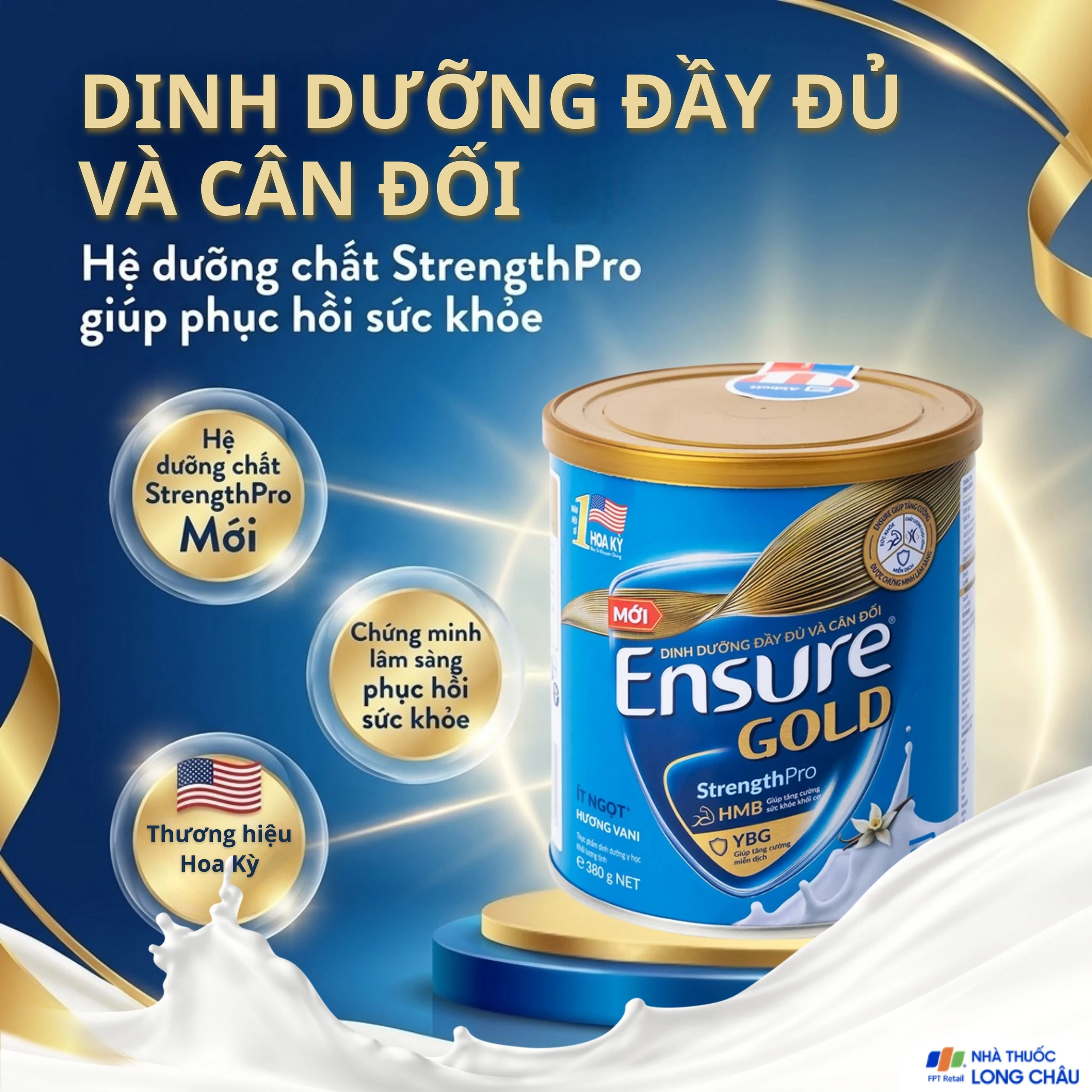 Sữa tăng cường sức khỏe khối cơ tăng miễn dịch Ensure Gold StrengthPro hương vani ít ngọt (380g) 2