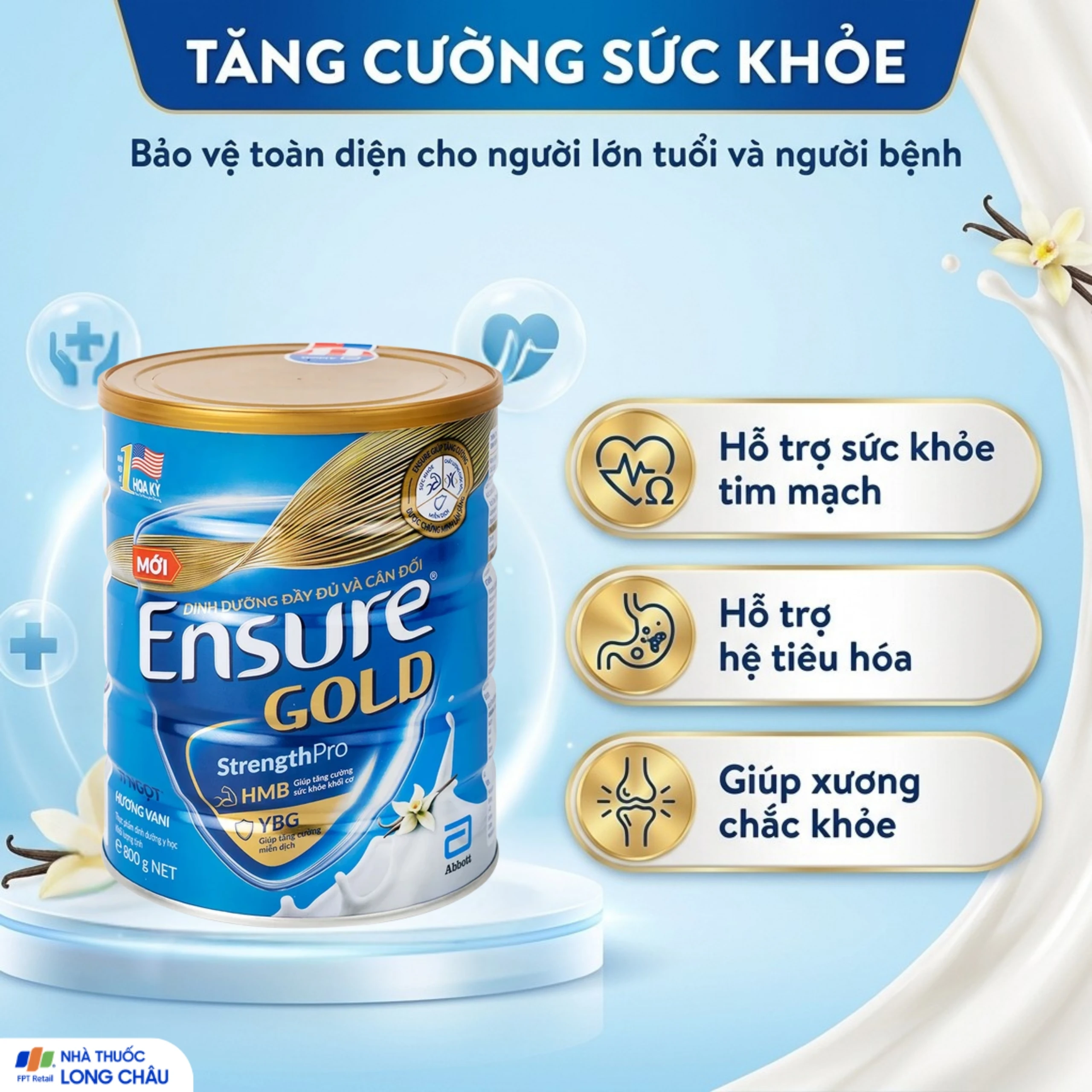 Sữa tăng cường sức khỏe khối cơ tăng miễn dịch Ensure Gold StrengthPro hương vani ít ngọt (800g) 4