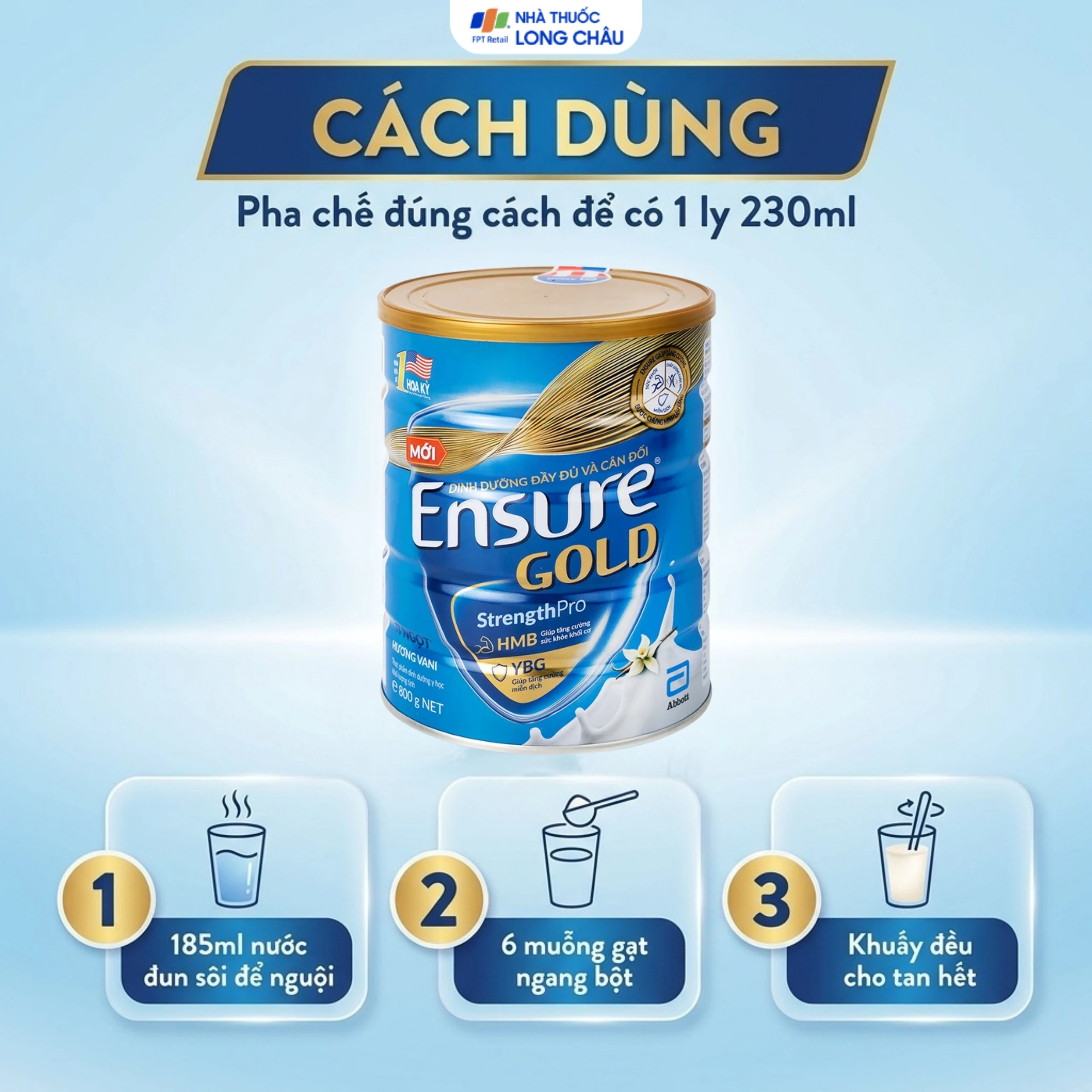 Sữa tăng cường sức khỏe khối cơ tăng miễn dịch Ensure Gold StrengthPro hương vani ít ngọt (800g) 5