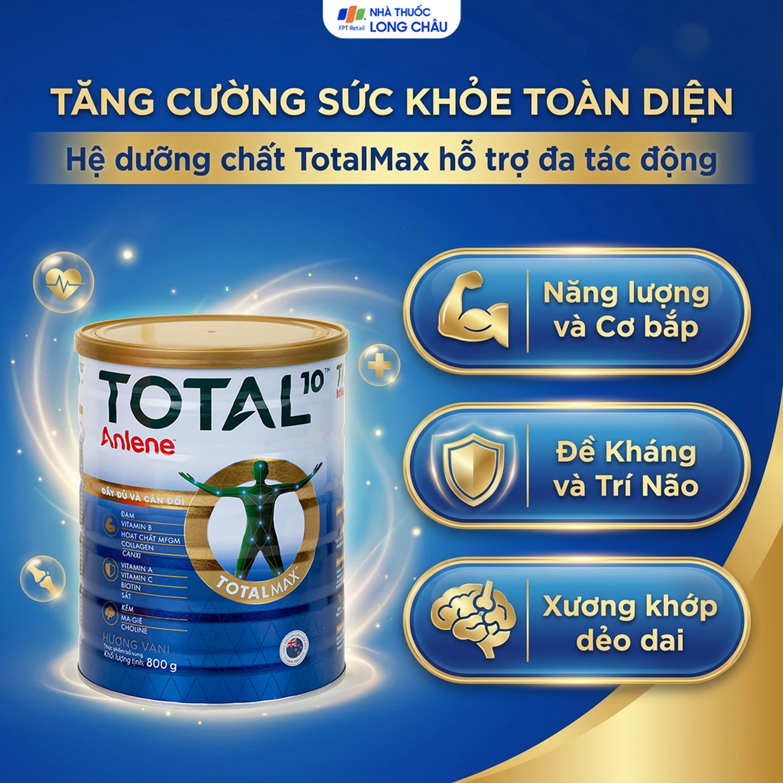 Sữa bổ sung hệ dưỡng chất cho vận động tiêu hóa người trên 40 tuổi Anlene Total 10 (800g) 3