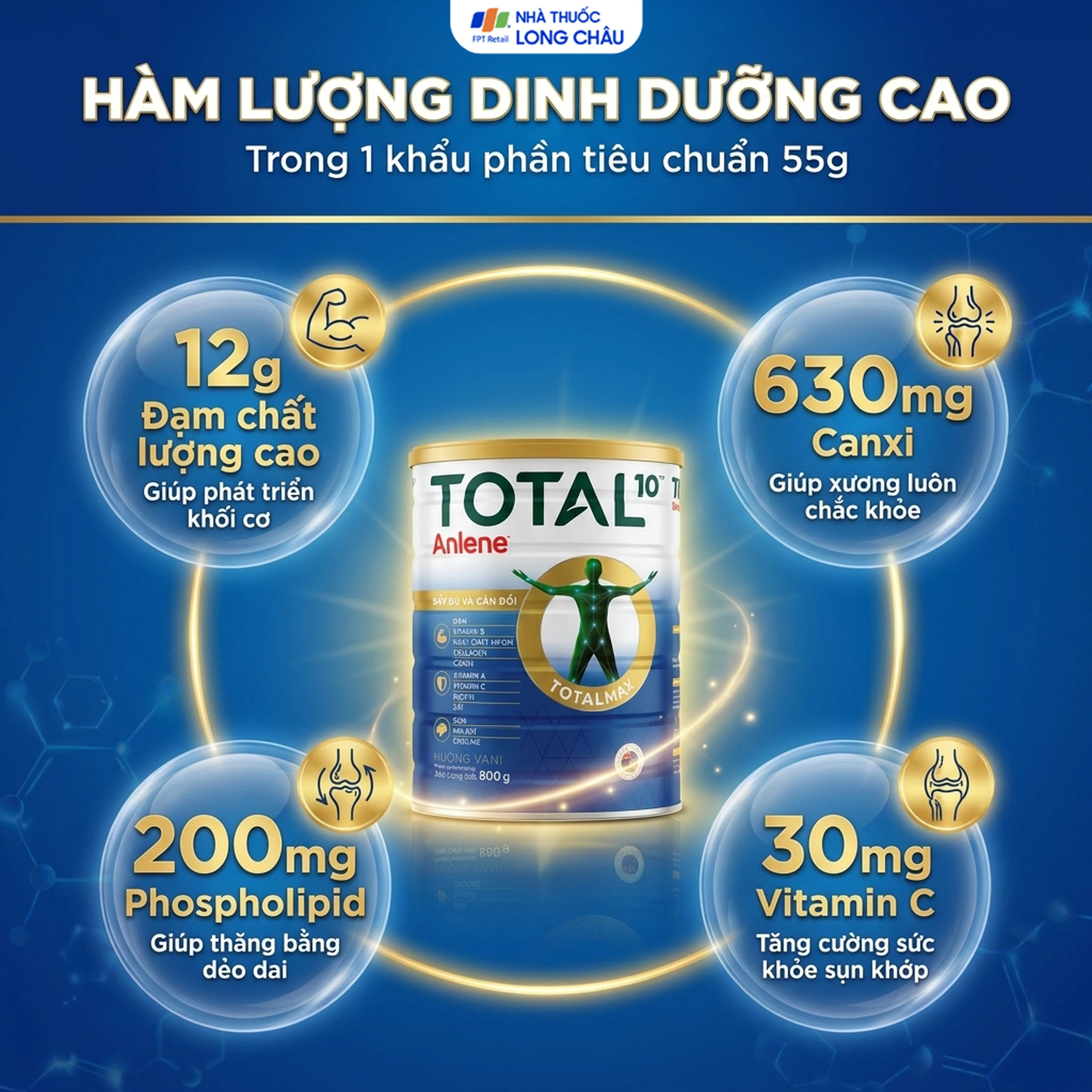 Sữa bổ sung hệ dưỡng chất cho vận động tiêu hóa người trên 40 tuổi Anlene Total 10 (800g) 4