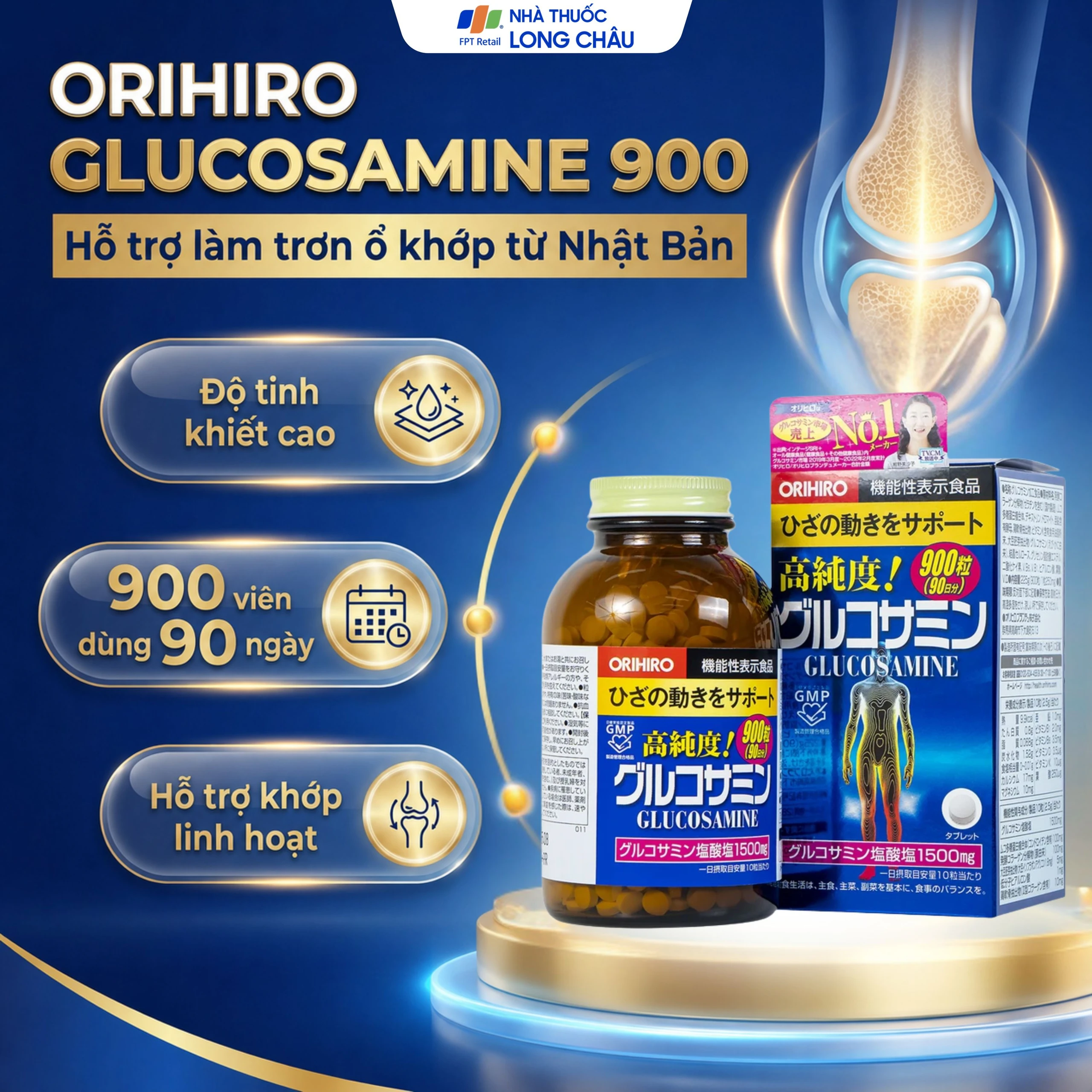 Viên uống hỗ trợ làm trơn ổ khớp hạn chế lão hóa khớp Orihiro Glucosamine (900 viên) 2