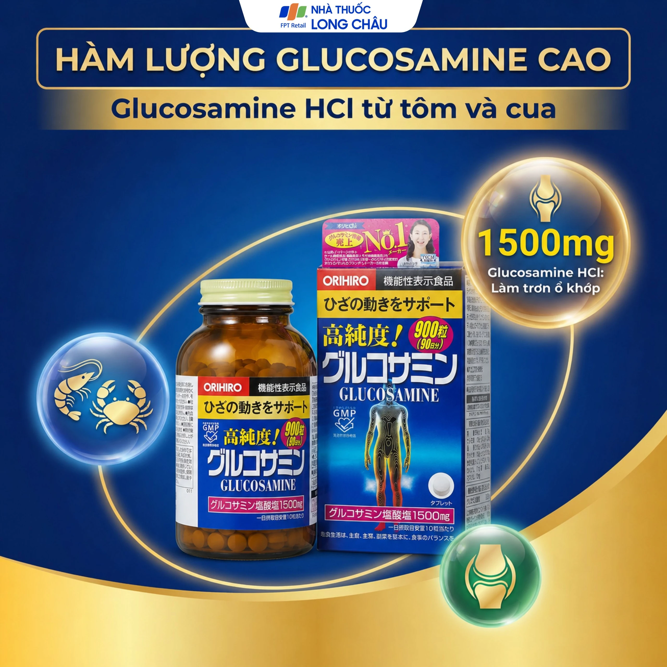 Viên uống hỗ trợ làm trơn ổ khớp hạn chế lão hóa khớp Orihiro Glucosamine (900 viên) 3