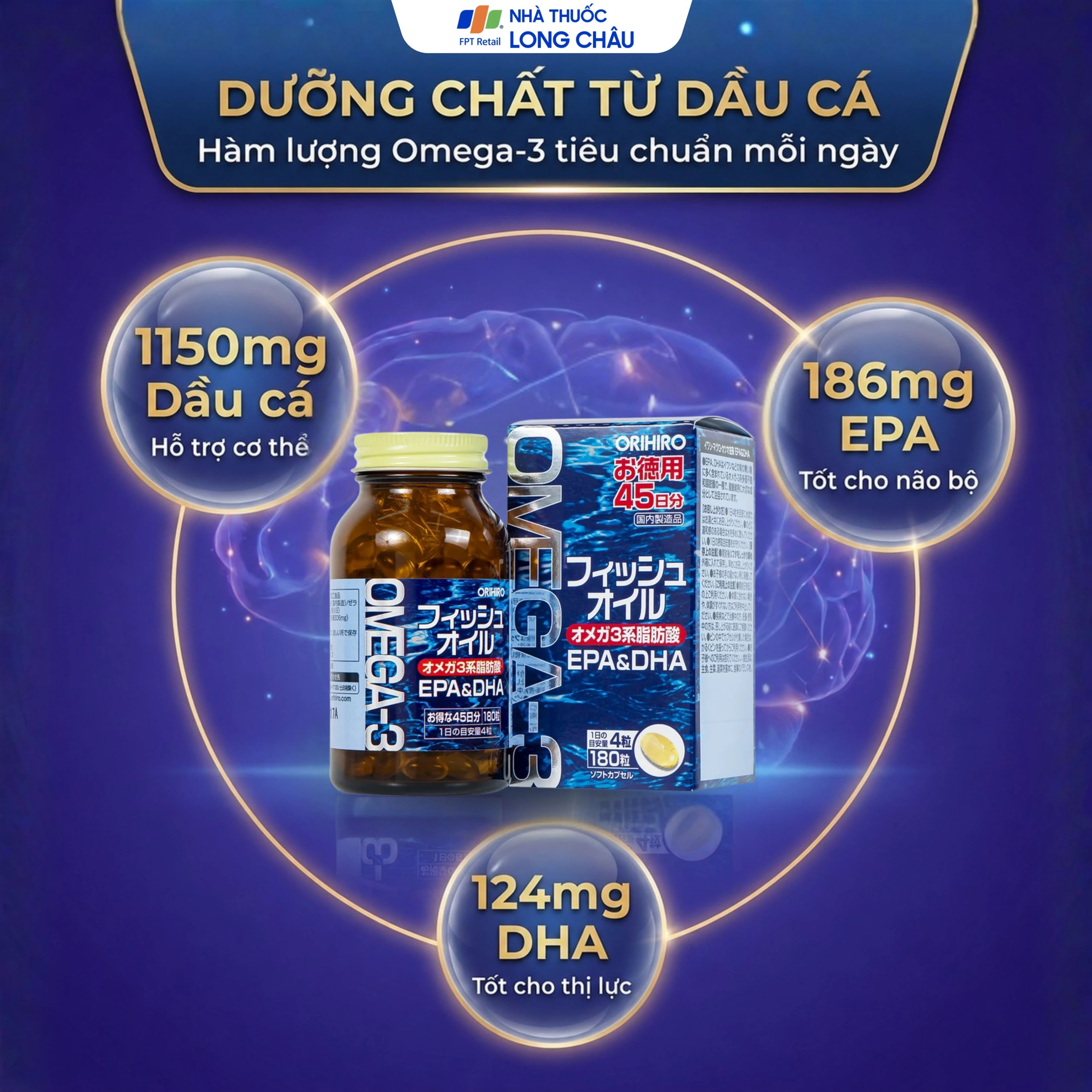 Viên uống hỗ trợ cho não bộ và thị lực Orihiro Fish Oil (180 viên) 3
