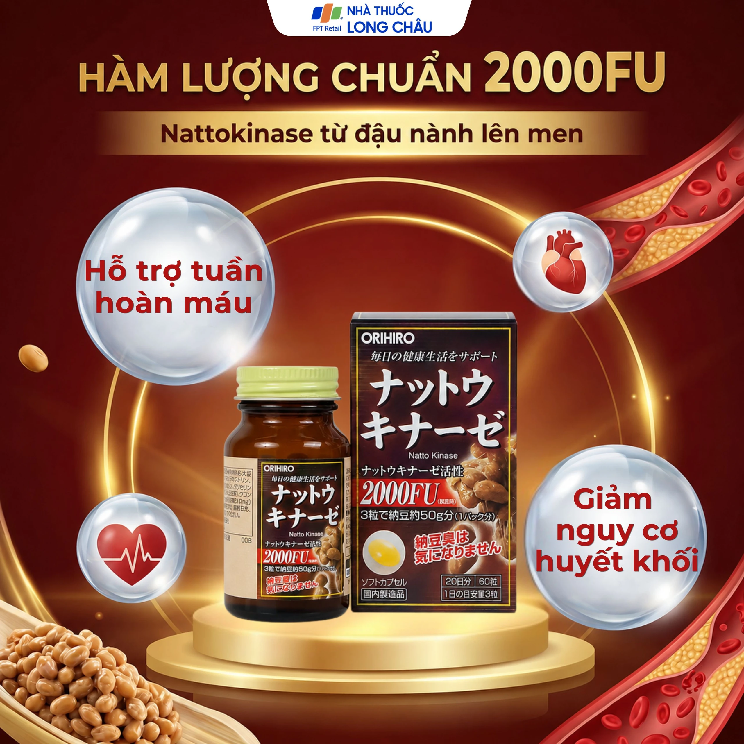 Viên uống hỗ trợ giảm nguy cơ huyết khối Orihiro Nattokinase (60 viên) 3