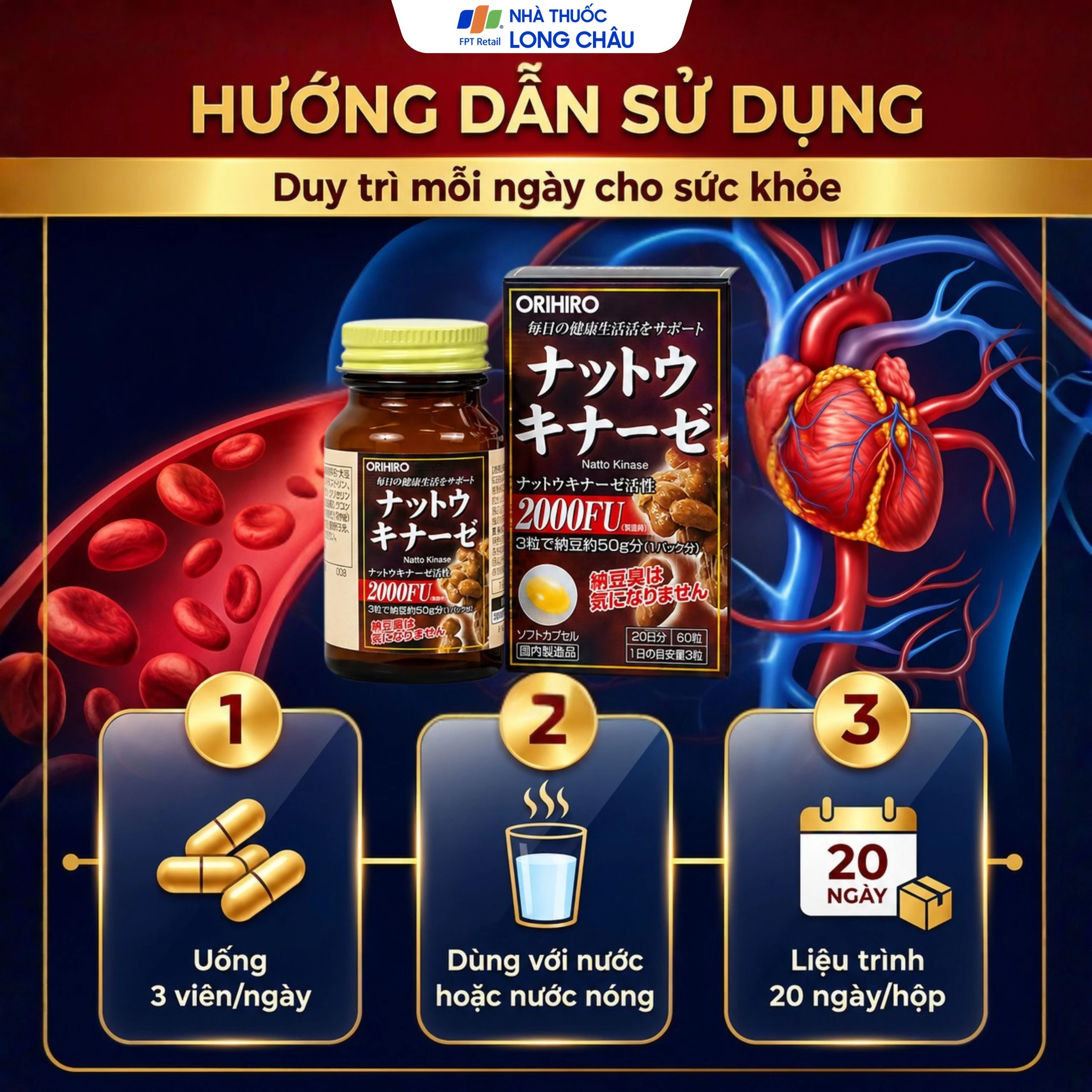 Viên uống hỗ trợ giảm nguy cơ huyết khối Orihiro Nattokinase (60 viên) 5