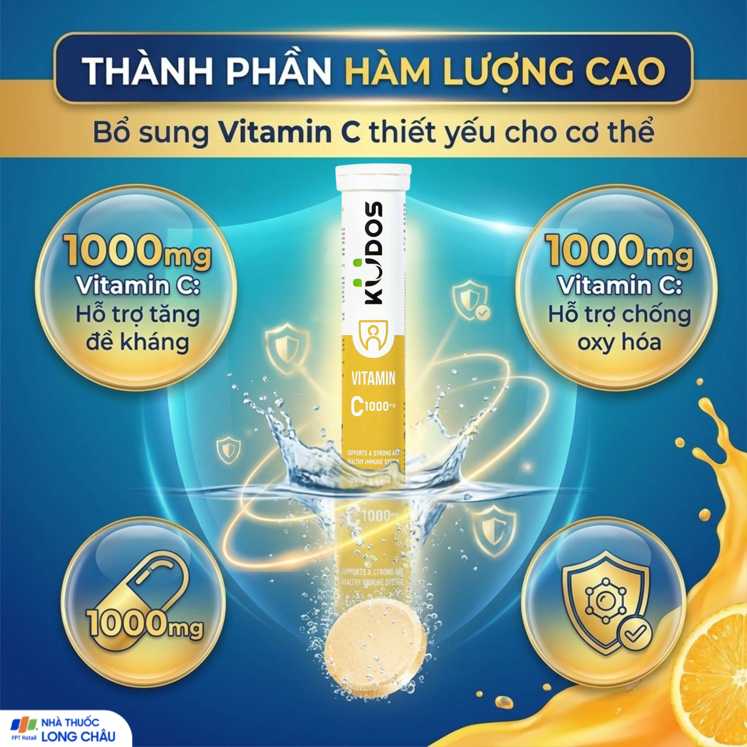 Viên sủi giúp bổ sung vitamin C cho cơ thể Kudos Vitamin C 1000mg hương chanh (20 viên) 4