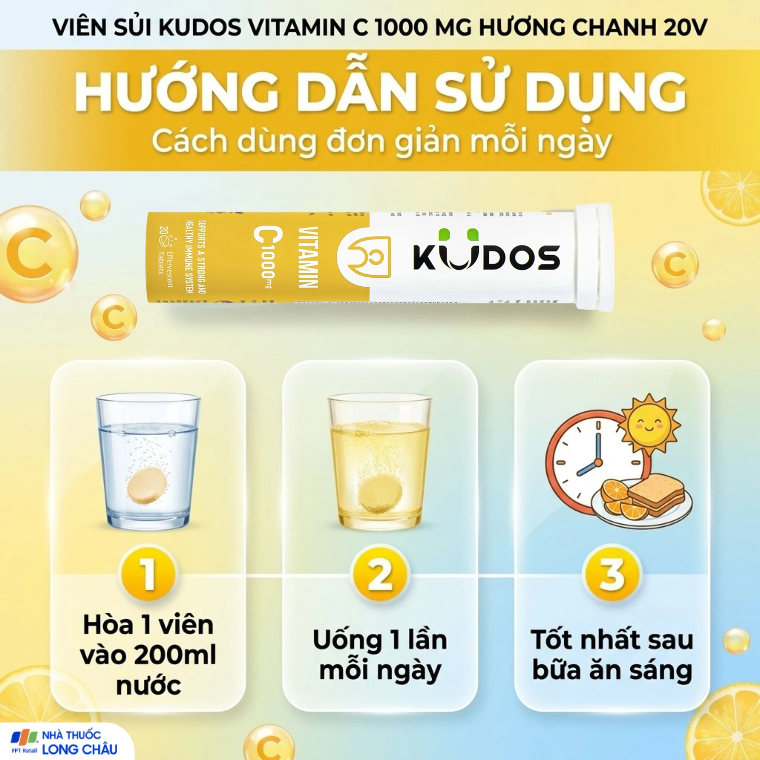 Viên sủi giúp bổ sung vitamin C cho cơ thể Kudos Vitamin C 1000mg hương chanh (20 viên) 5