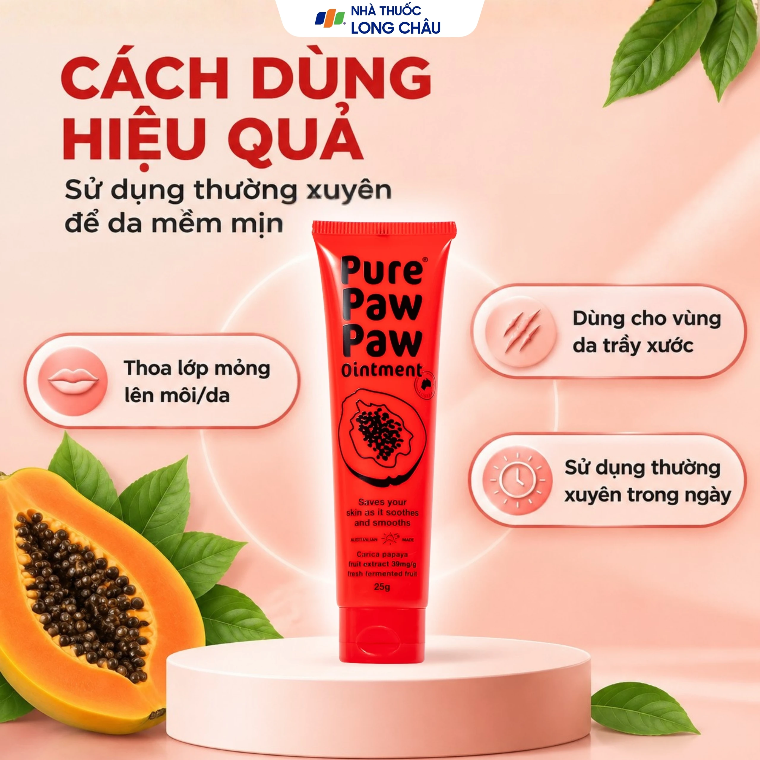 Kem bôi làm dịu da, vết cắn côn trùng Pure Paw Paw Ointment chiết xuất đu đủ 25g 5