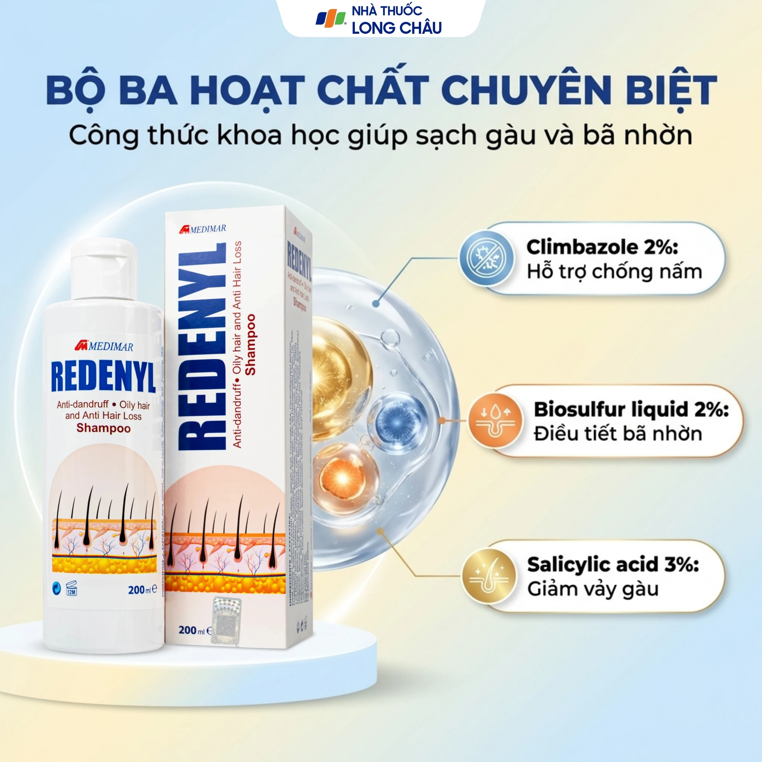 Dầu gội Redenyl Medimar chống rụng, kích thích mọc tóc (200ml) 3