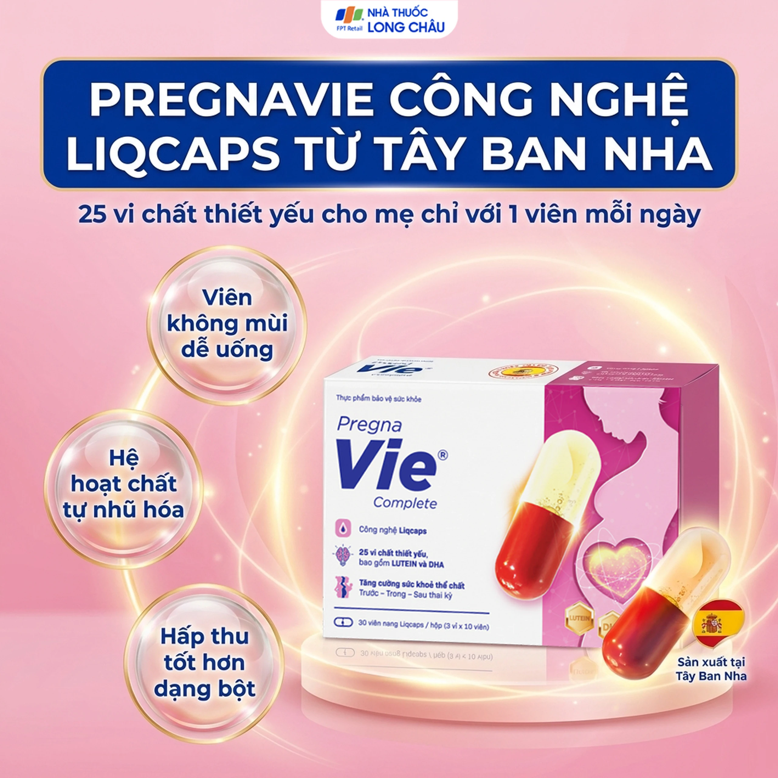 Viên uống cung cấp vitamin và khoáng chất cho phụ nữ mang thai và cho con bú PregnaVie Complete MHD (3 vỉ x 10 viên) 2