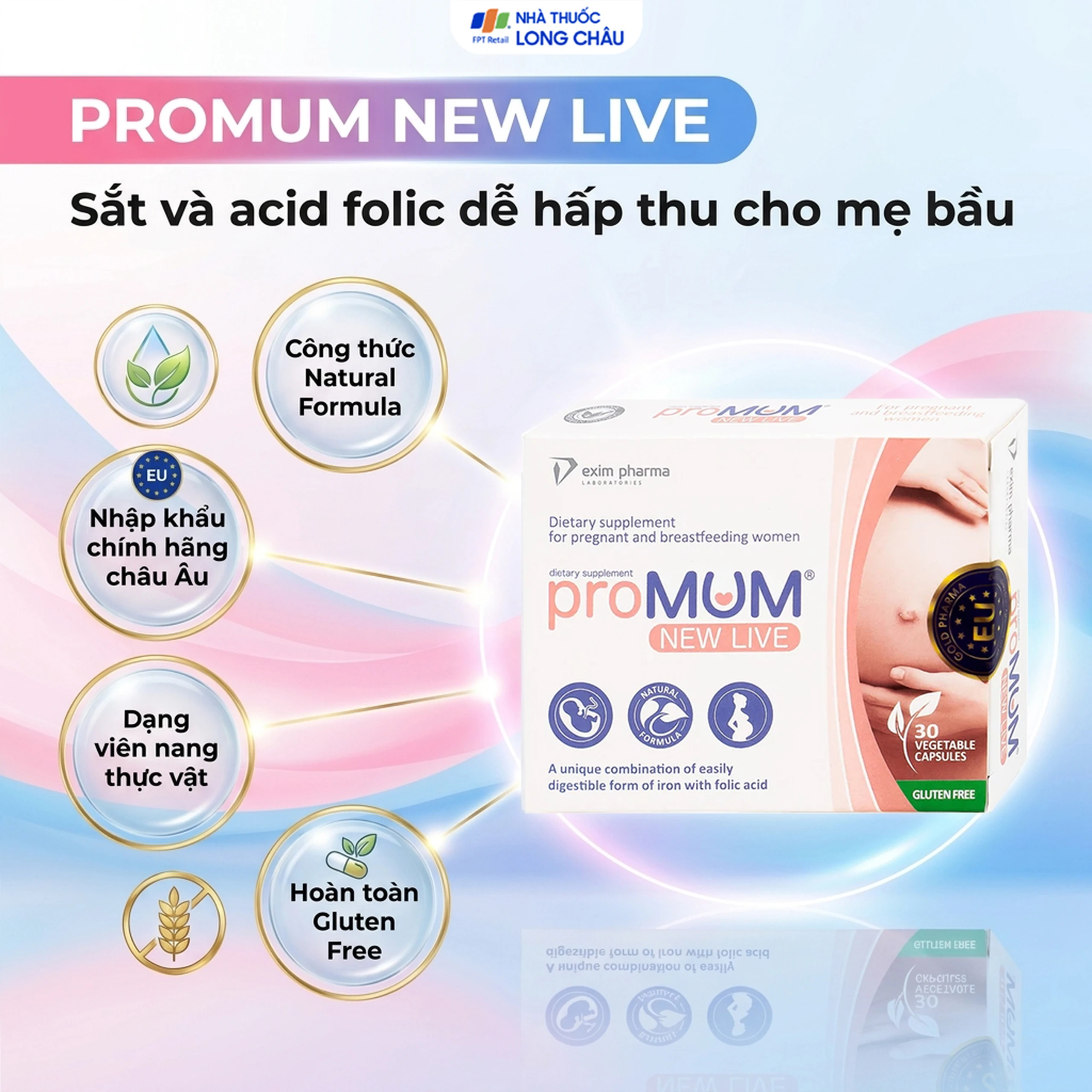 Viên uống bổ sung Acid folic, sắt cho phụ nữ mang thai và cho con bú proMUM New Live (2 vỉ x 15 viên) 2