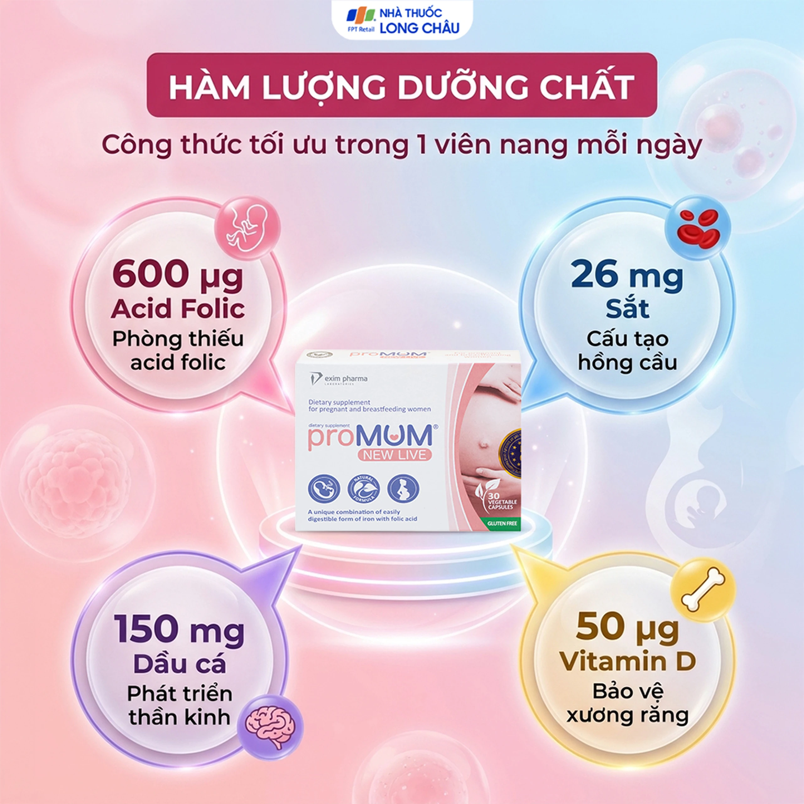 Viên uống bổ sung Acid folic, sắt cho phụ nữ mang thai và cho con bú proMUM New Live (2 vỉ x 15 viên) 3