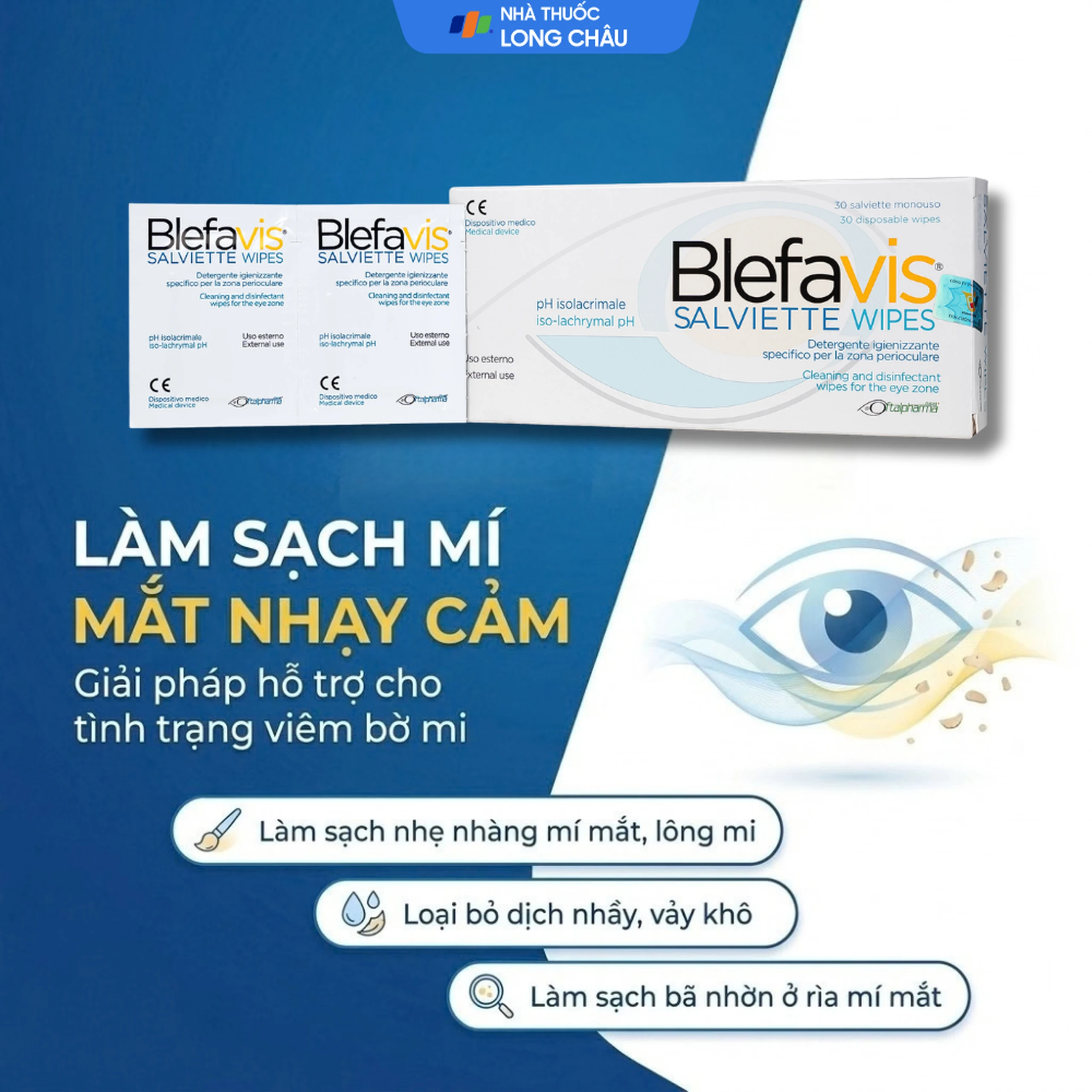 Gạc lau mi mắt Blefavis Wipes (30 miếng) làm sạch mí mắt nhạy cảm, viêm bờ mi, sát khuẩn trước & sau phẫu thuật 2