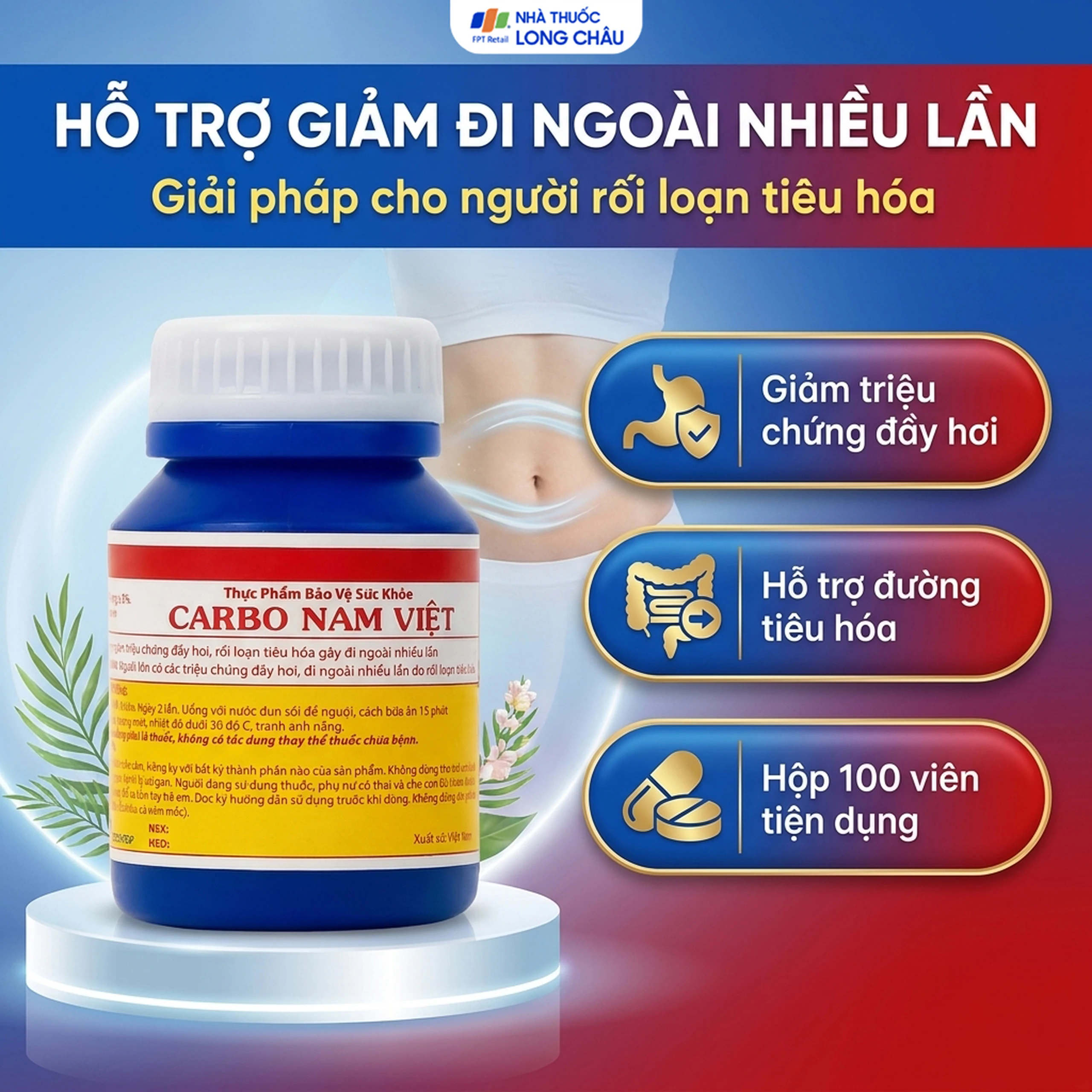 Viên hỗ trợ giảm rối loạn tiêu hoá gây đi ngoài nhiều lần Carbo Nam Việt (100 viên) 5