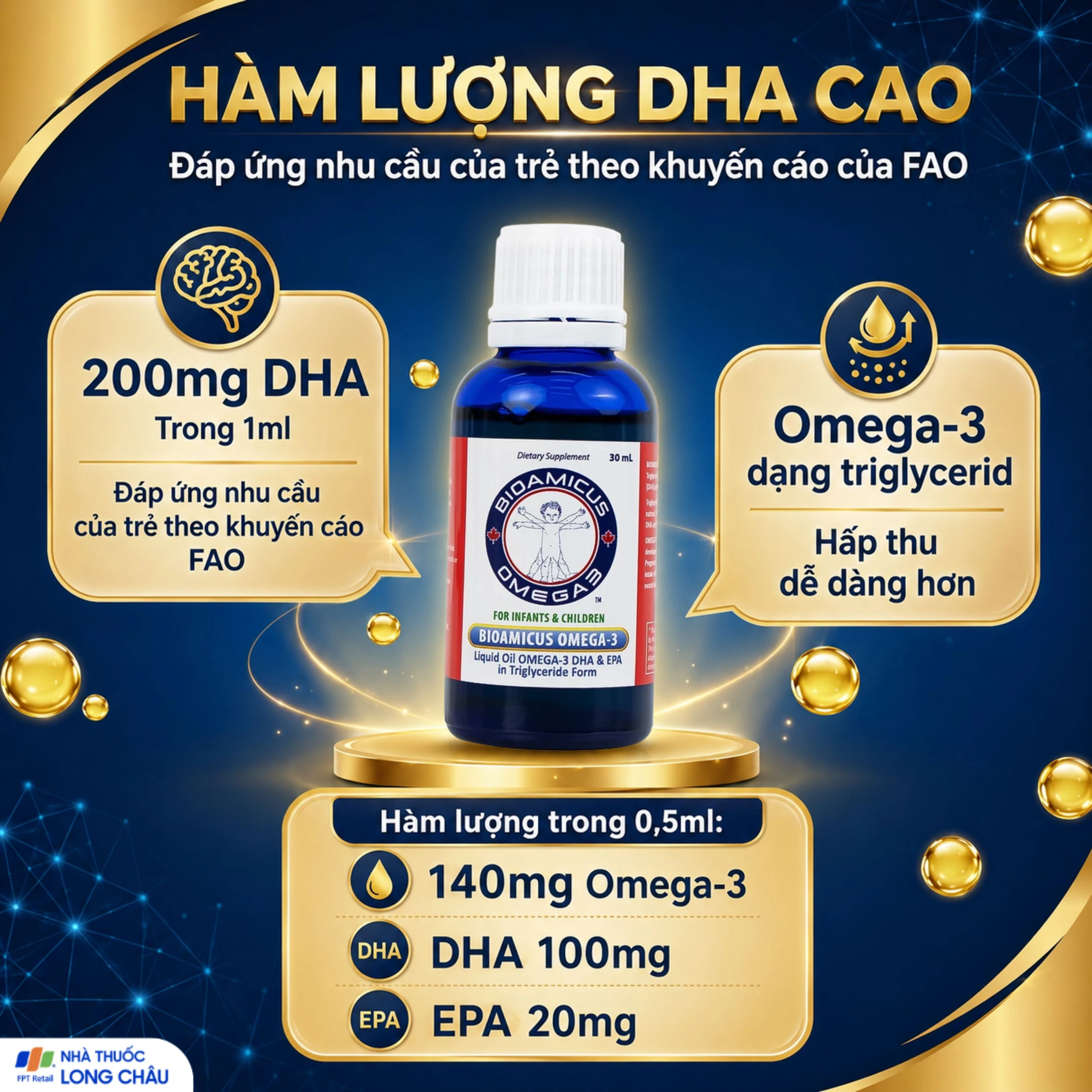 Dung dịch uống hỗ trợ bổ não Bioamicus Omega-3 (30ml) 3