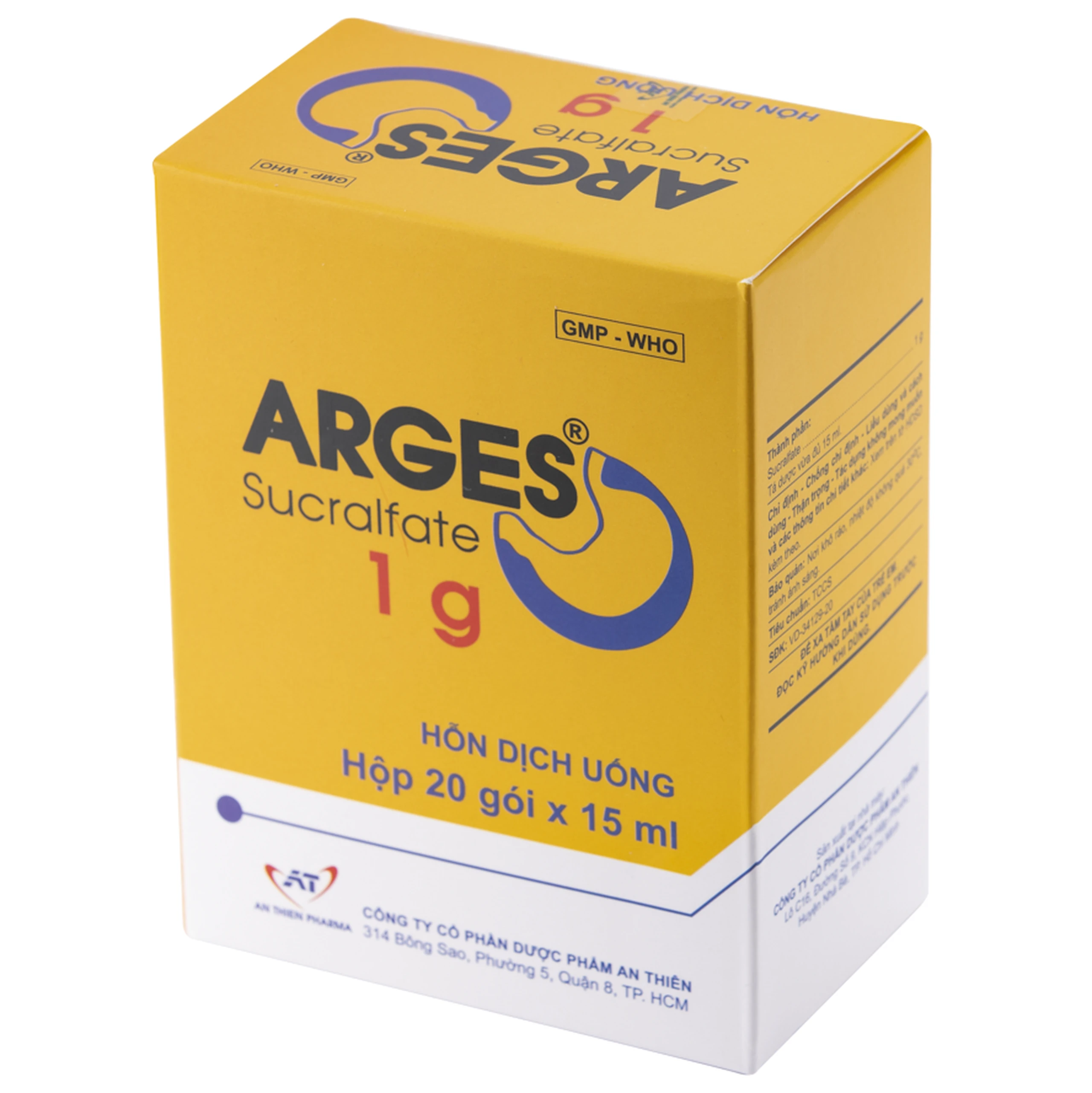 Thuốc Arges Sucralfate 1g An Thiên điều trị loét dạ dày - tá tràng, viêm dạ dày cấp tính (20 gói)