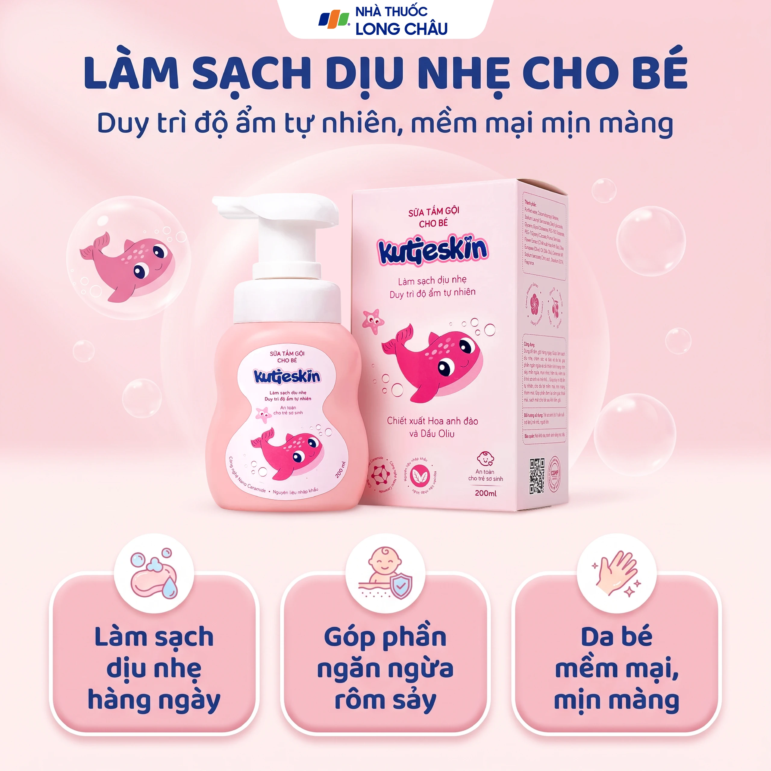 Sữa tắm gội cho bé Kutieskin làm sạch nhẹ nhàng, dưỡng ẩm, an toàn cho da và tóc nhạy cảm của trẻ (200ml) 2