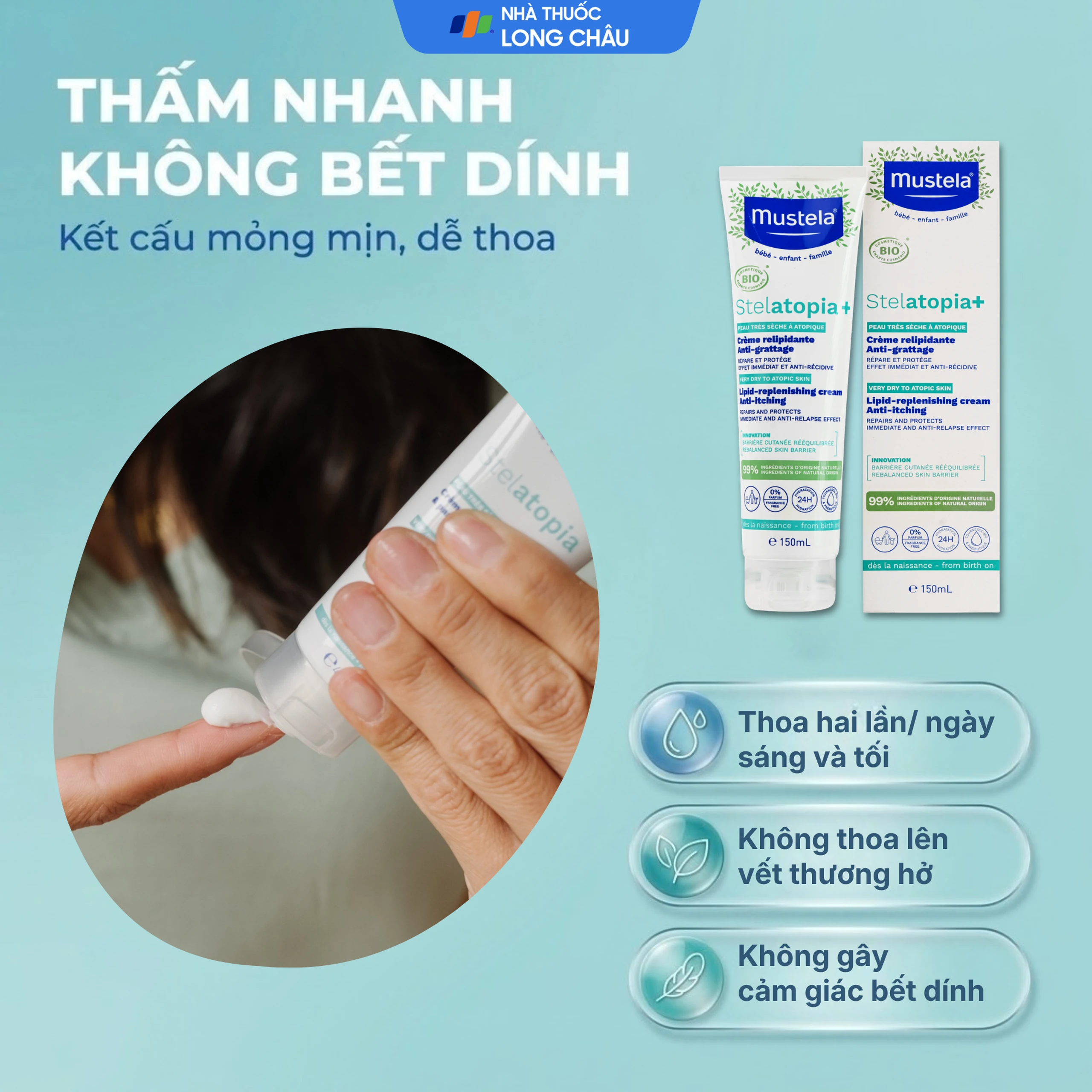 Kem dưỡng ẩm cho da chàm thể tạng Mustela Stelatopia+ Lipid-Replenishing Cream Anti-Itching (150ml) 5
