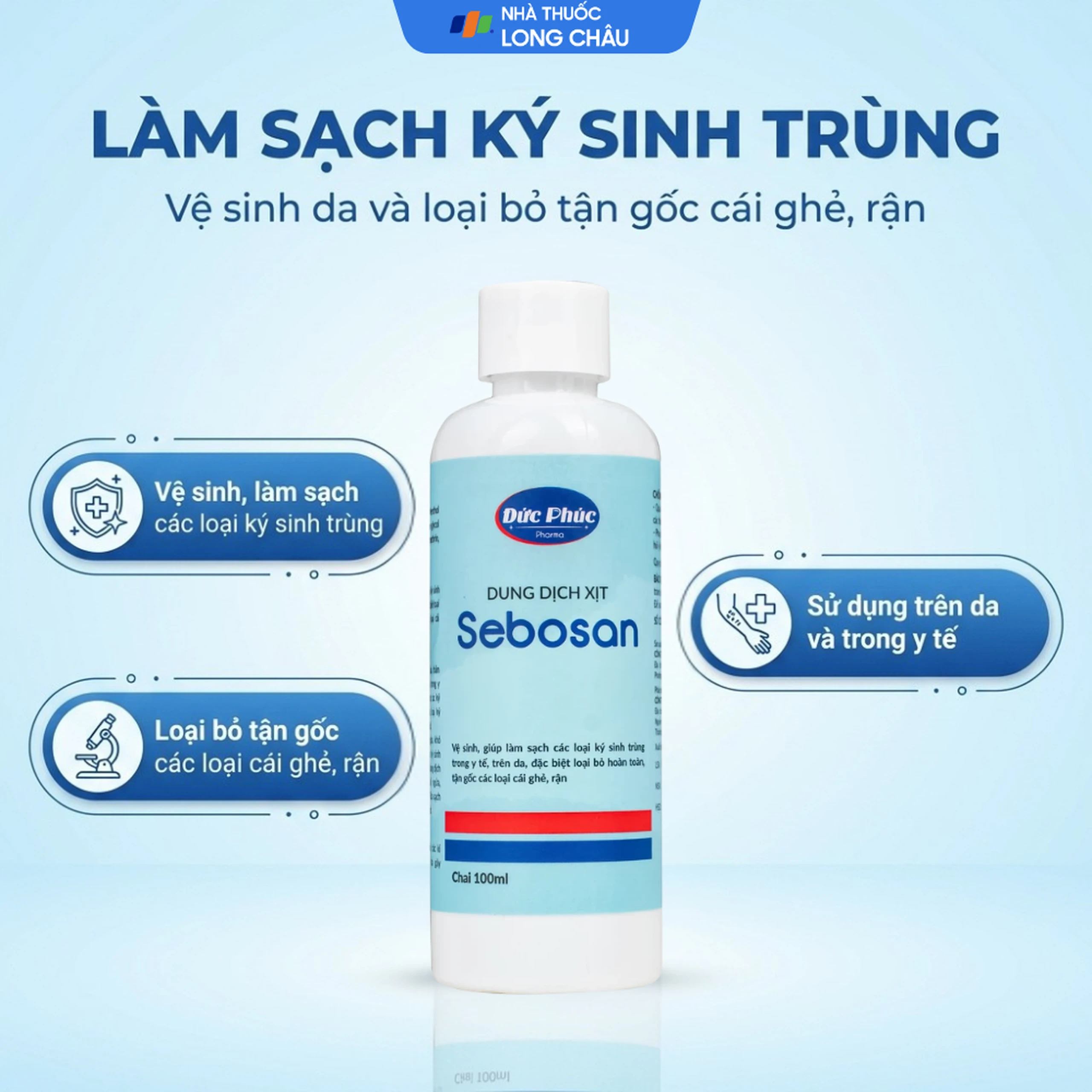 Xịt ngoài da làm sạch ký sinh trùng 100ml Sebosan Đức Phúc  2