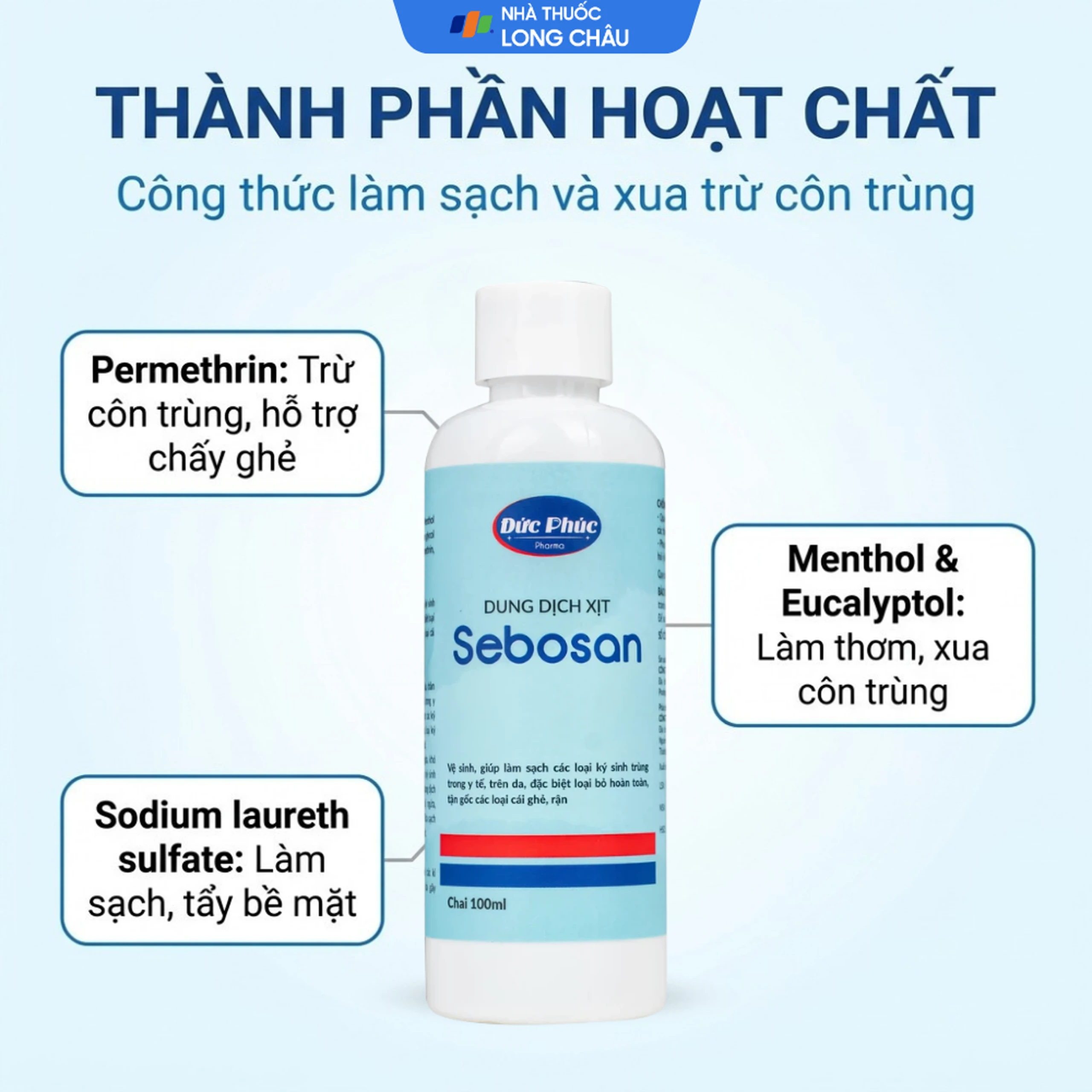 Xịt ngoài da làm sạch ký sinh trùng 100ml Sebosan Đức Phúc  3