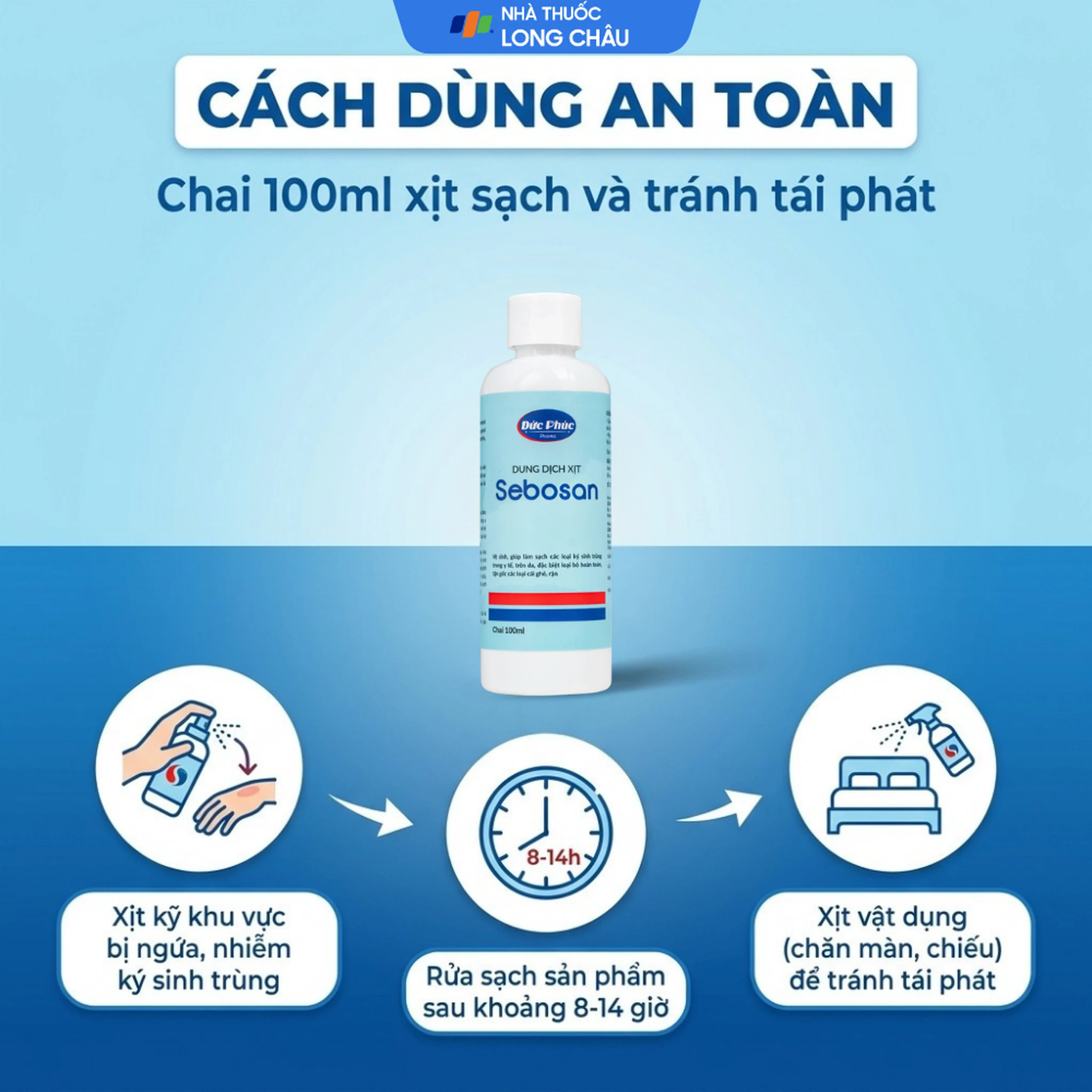 Xịt ngoài da làm sạch ký sinh trùng 100ml Sebosan Đức Phúc  5