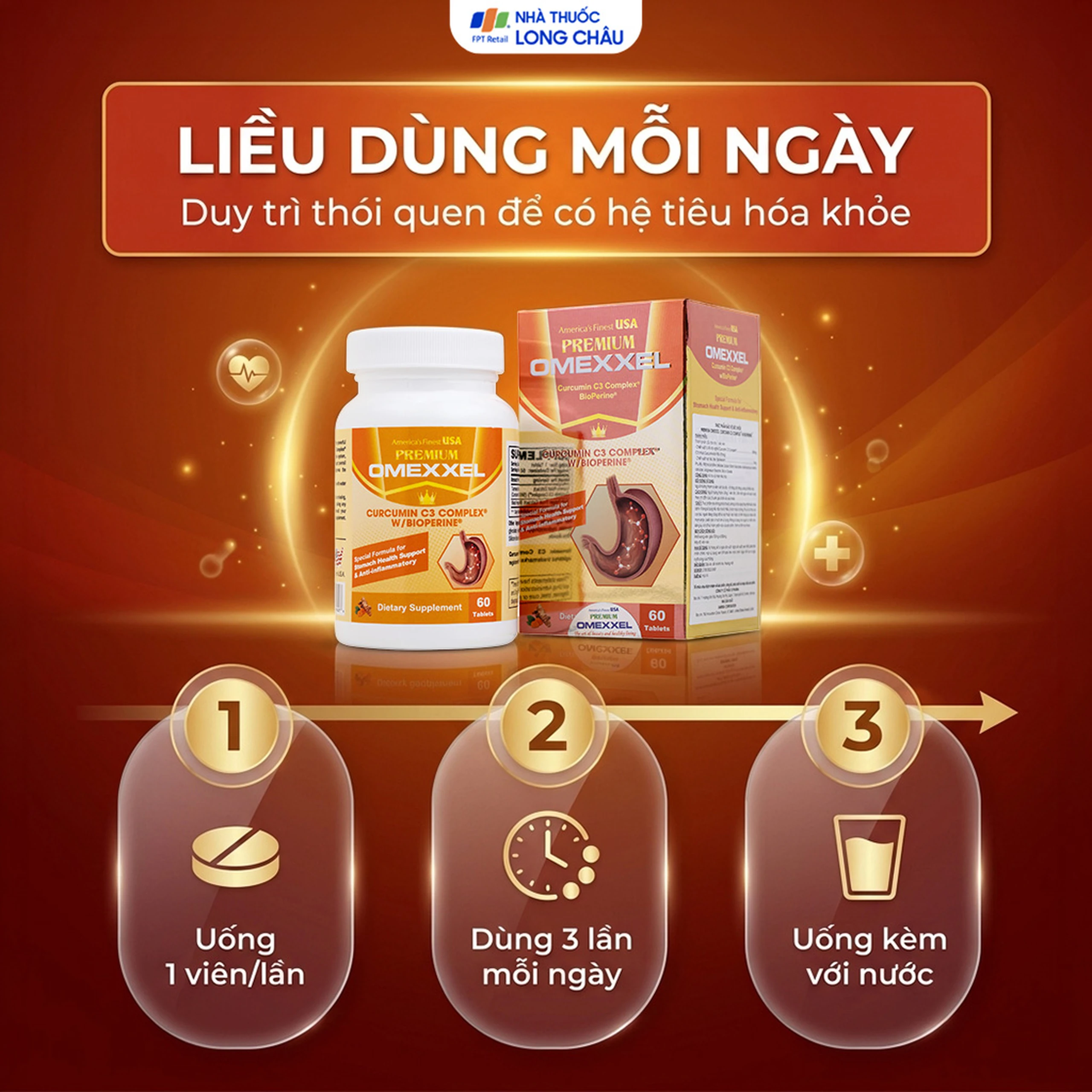 Viên uống hỗ trợ cải thiện tiêu hóa Premium Omexxel Curcumin C3 Complex W/Bioperine (60 viên) 5
