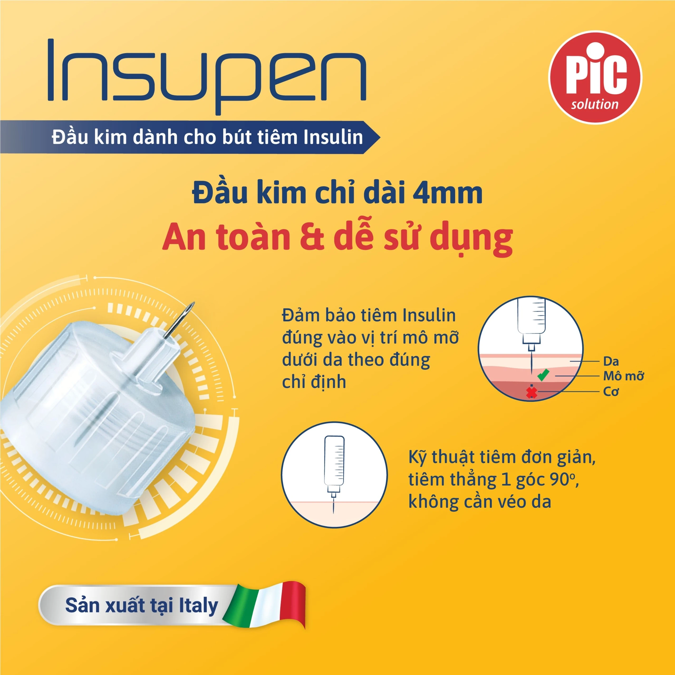 Đầu kim tiểu đường 33G x 4mm Pic insupen original (100 cái)