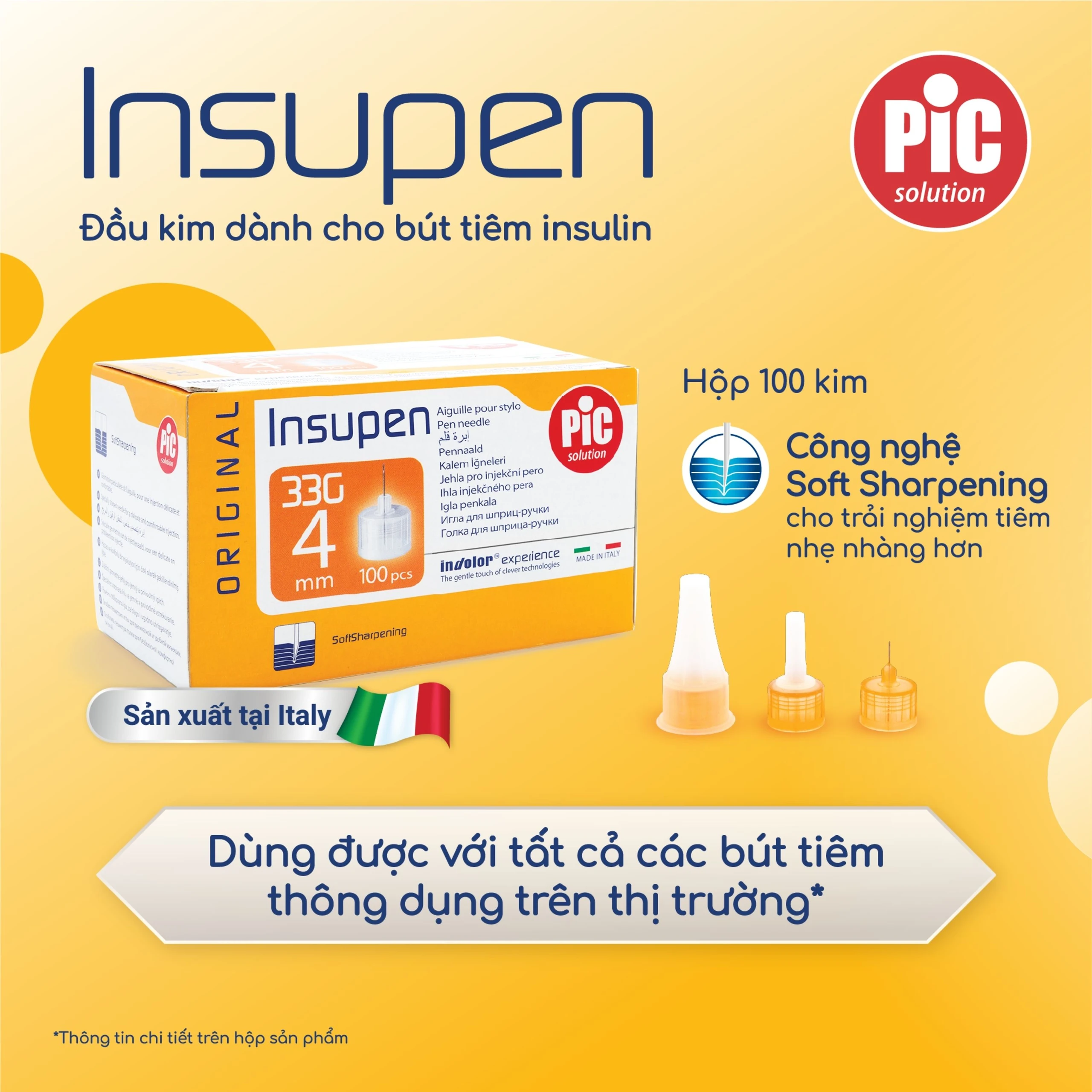 Đầu kim tiểu đường 33G x 4mm Pic insupen original (100 cái)