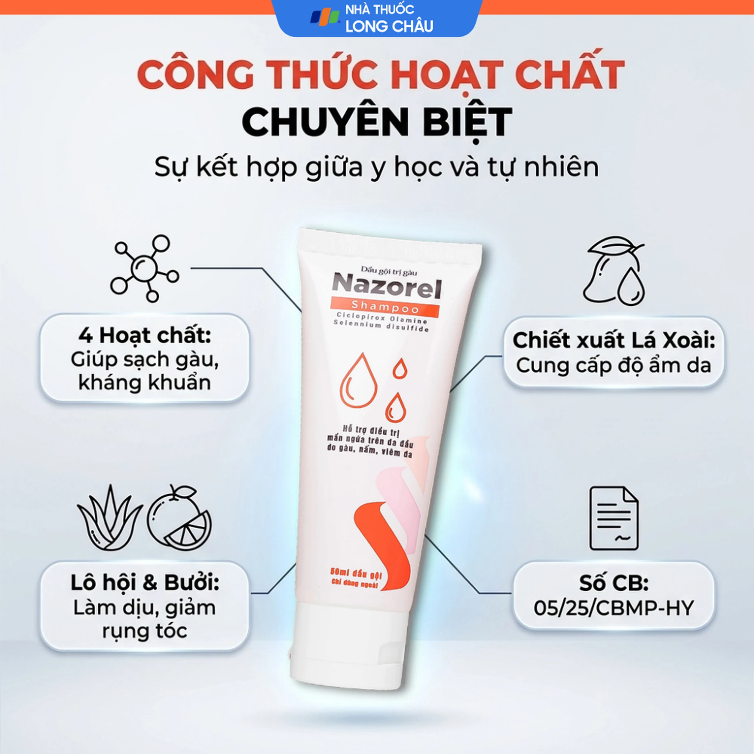 Dầu gội sạch gàu, giảm ngứa Nazorel shampoo 50ml 3