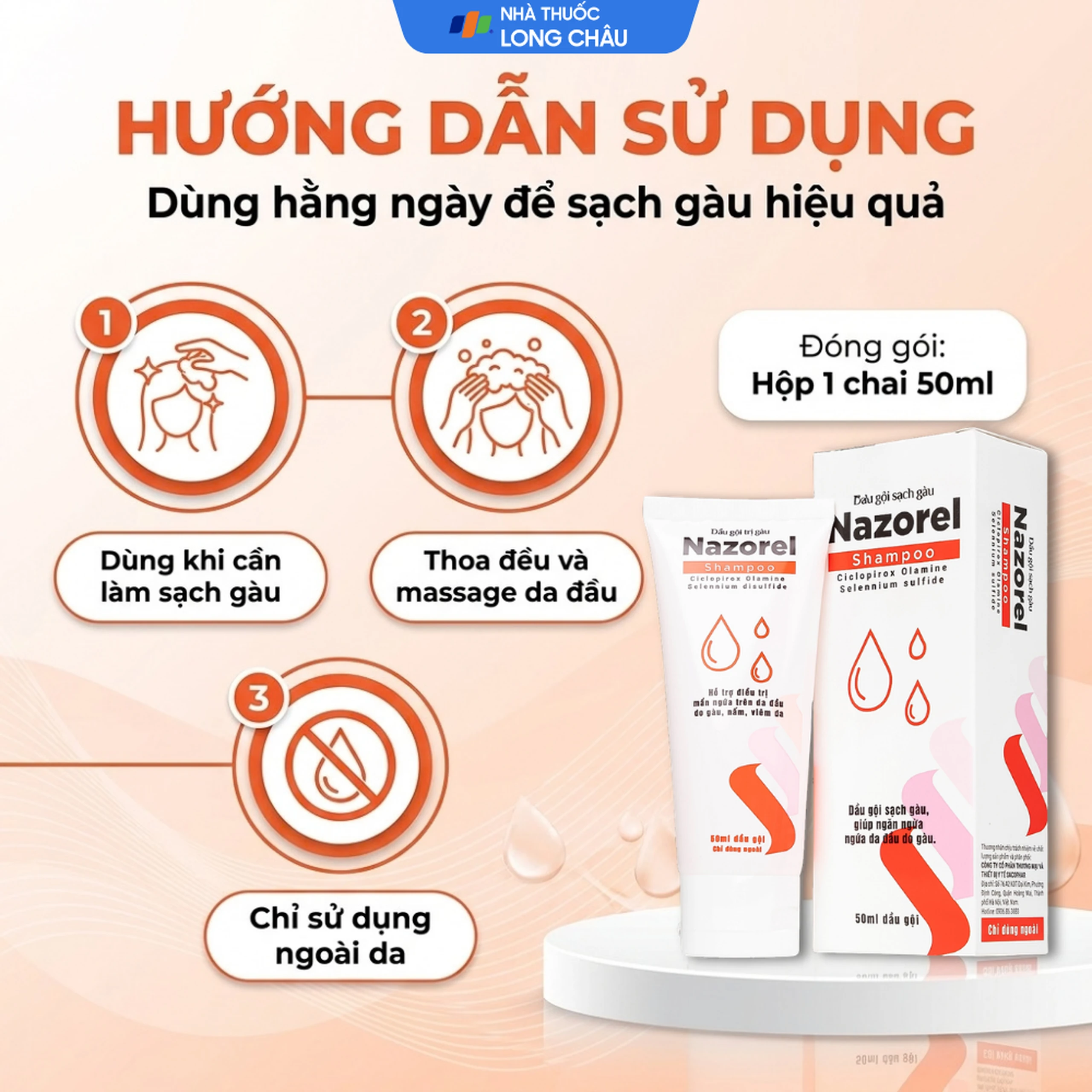 Dầu gội sạch gàu, giảm ngứa Nazorel shampoo 50ml 5