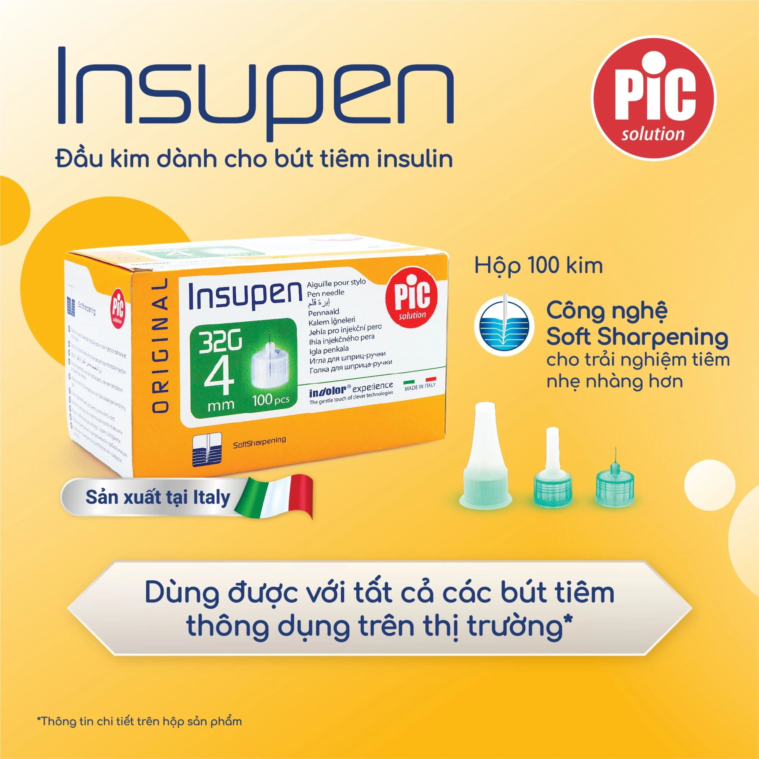 Đầu kim tiểu đường 32G x 4mm Pic insupen original (100 cái)