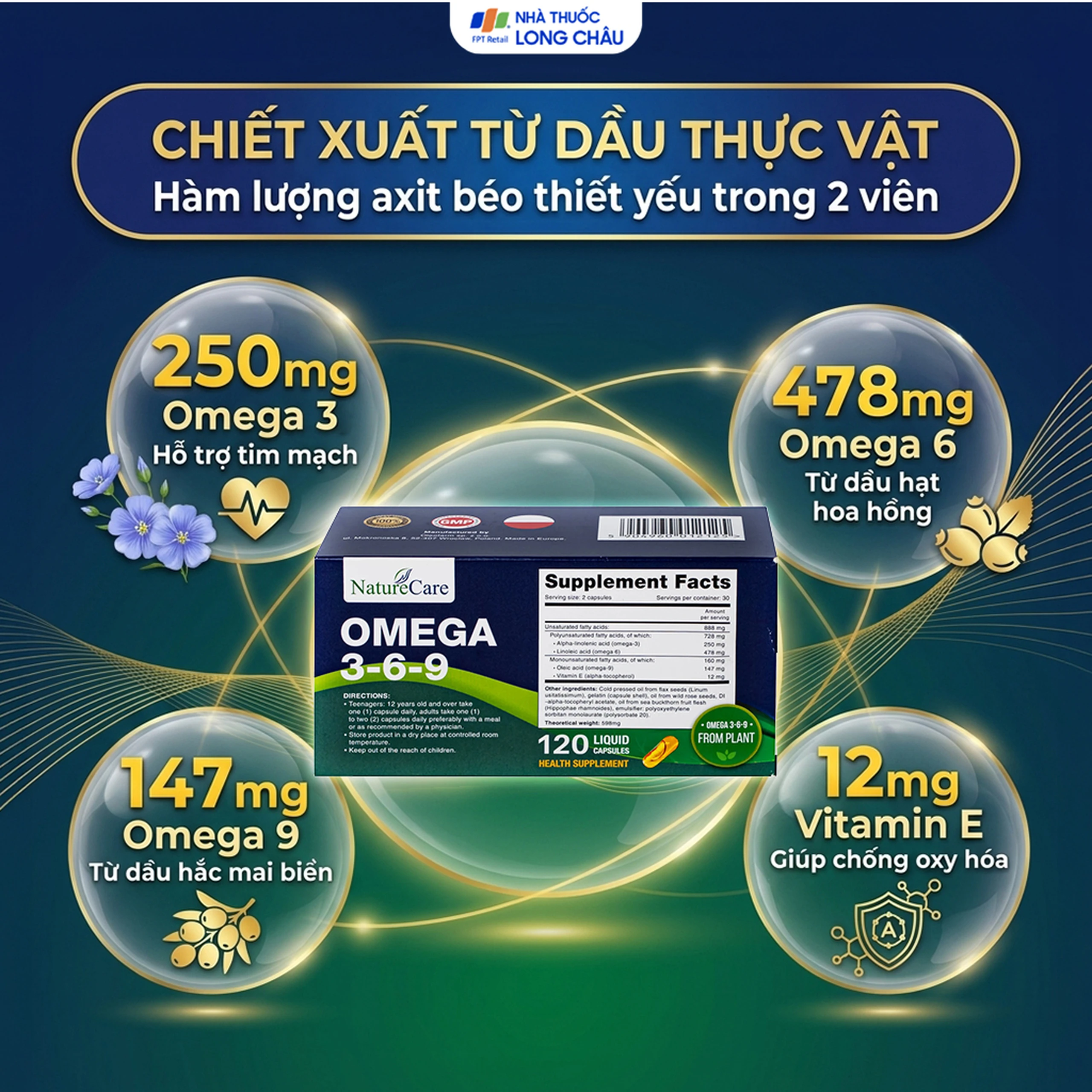 Viên uống bổ sung Omega 3-6-9, tốt cho tim mạch, não và mắt, giảm nguy cơ xơ vữa động mạch Omega 3-6-9 NatureCare (6 vỉ x 20 viên) 4