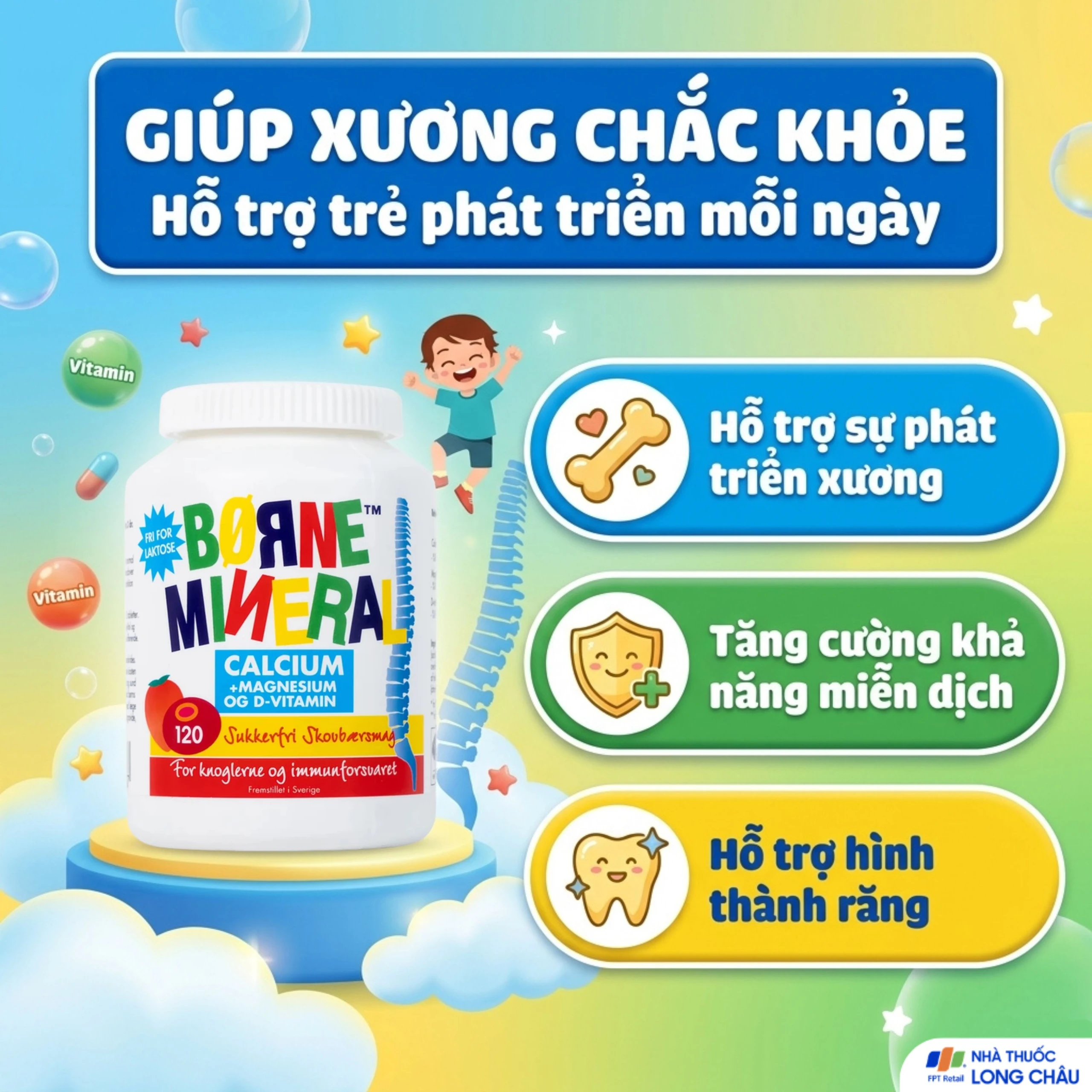 Viên nhai giúp tăng chiều cao, giảm nguy cơ còi xương cho trẻ em Borne Mineral New Nordic (120 viên) 4