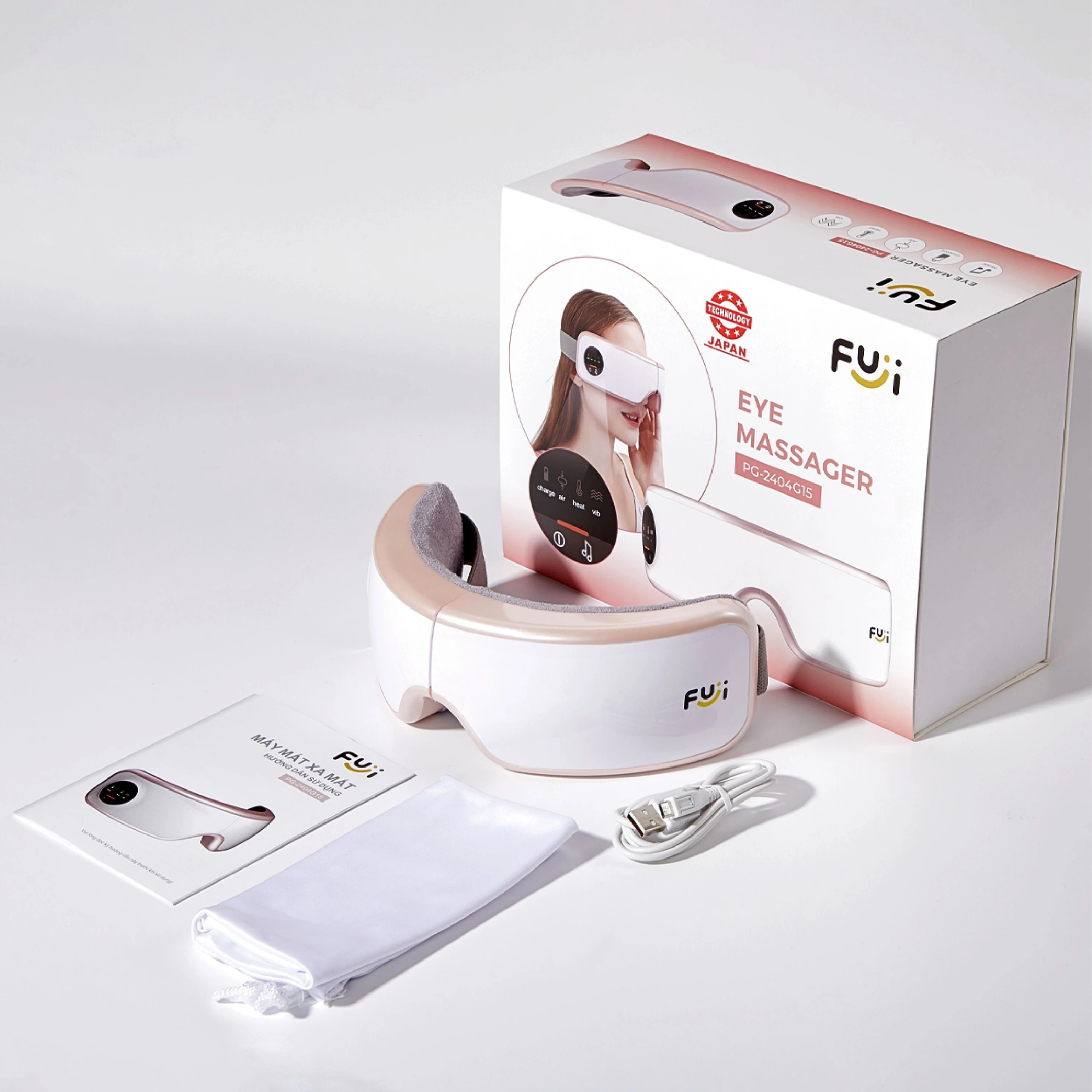 Máy massage (mát xa) mắt Fuji PG-2404G15 giúp xoa dịu thái dương và các huyệt đạo khác ở vùng mắt