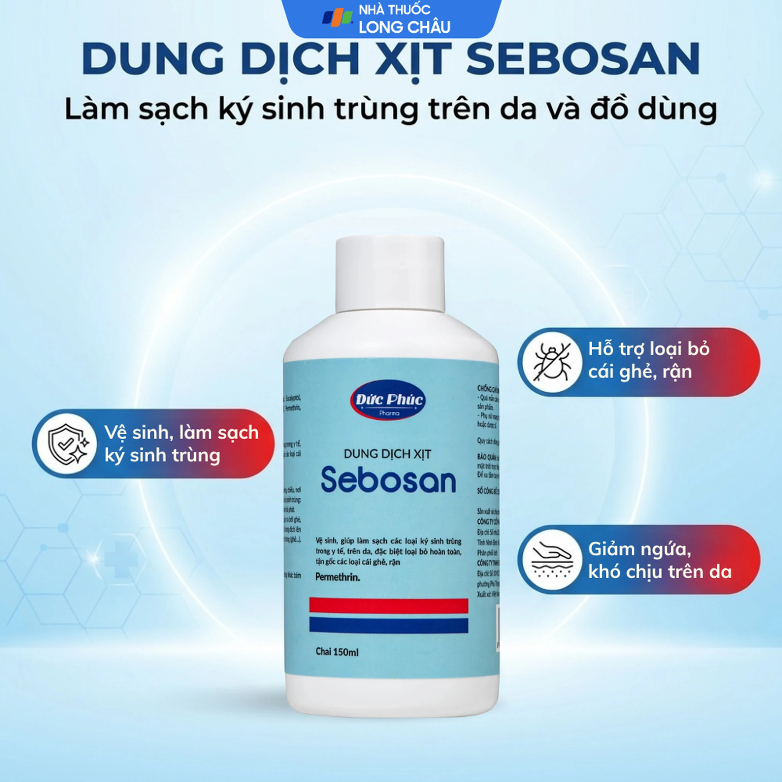 Xịt ngoài da làm sạch ký sinh trùng 150ml Sebosan Đức Phúc 2